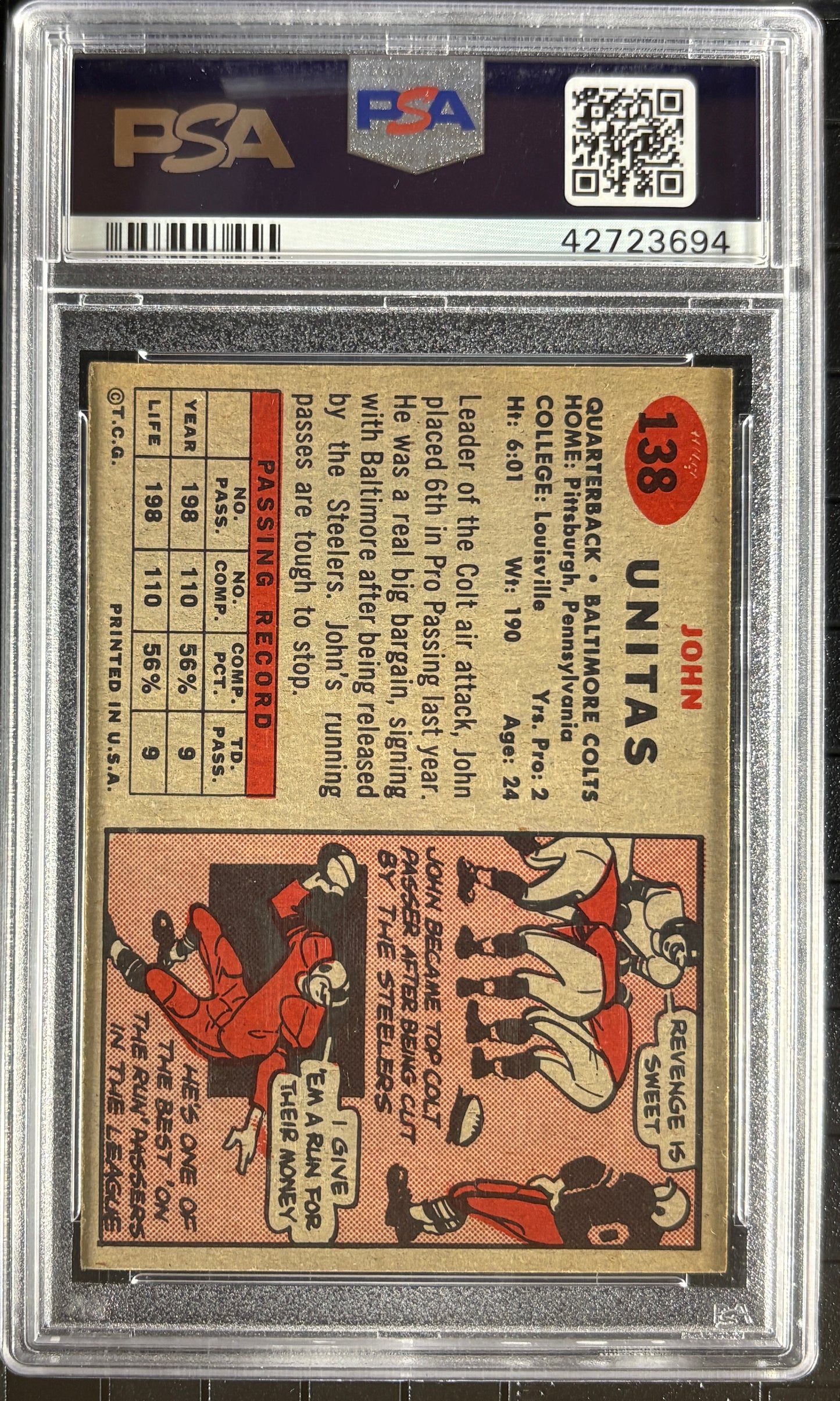 1957 Topps #138 John Johnny Unitas RC Rookie PSA 5 EX New Label