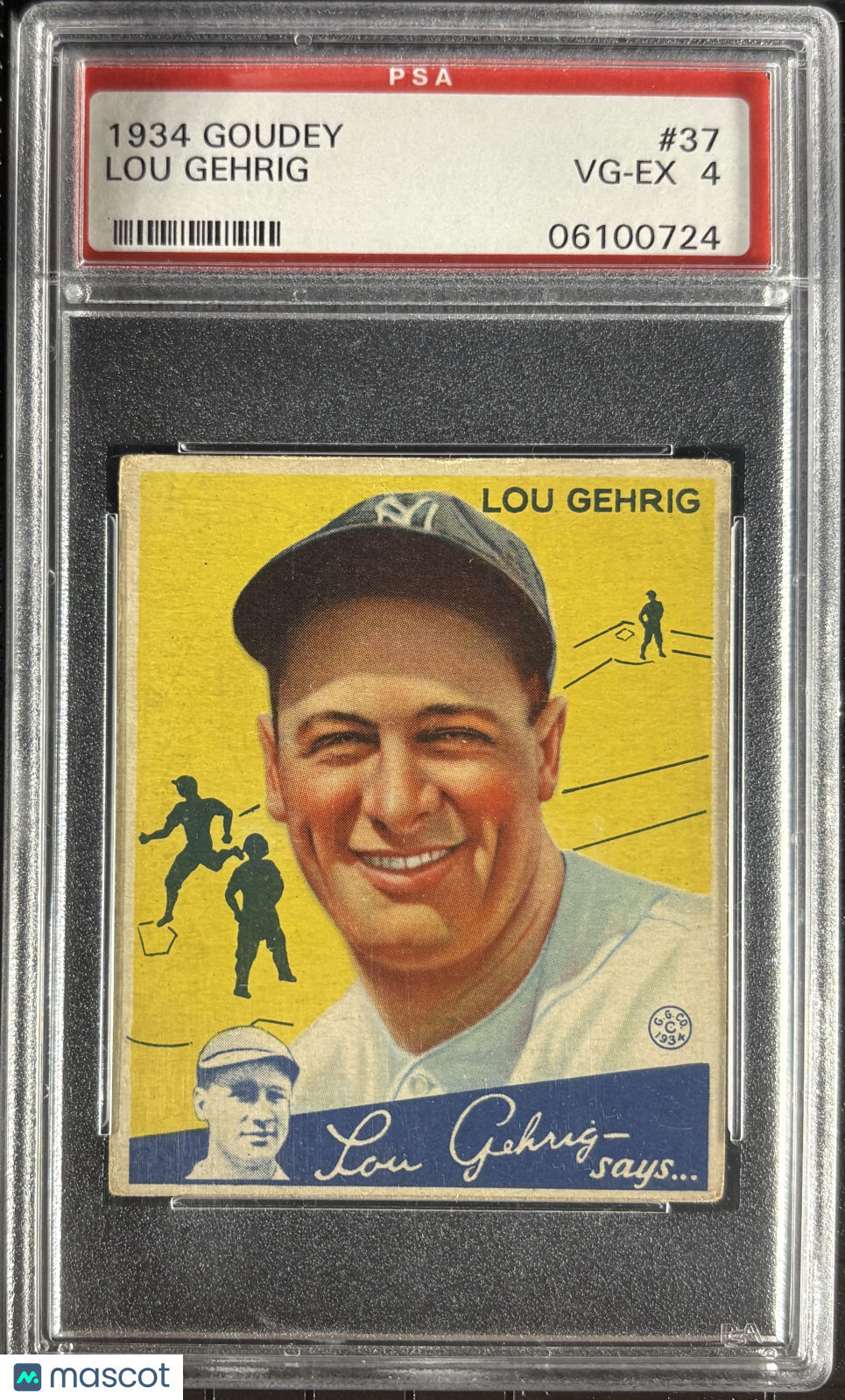 1934 Goudey #37 Lou Gehrig PSA 4 VG-EX Nice Color