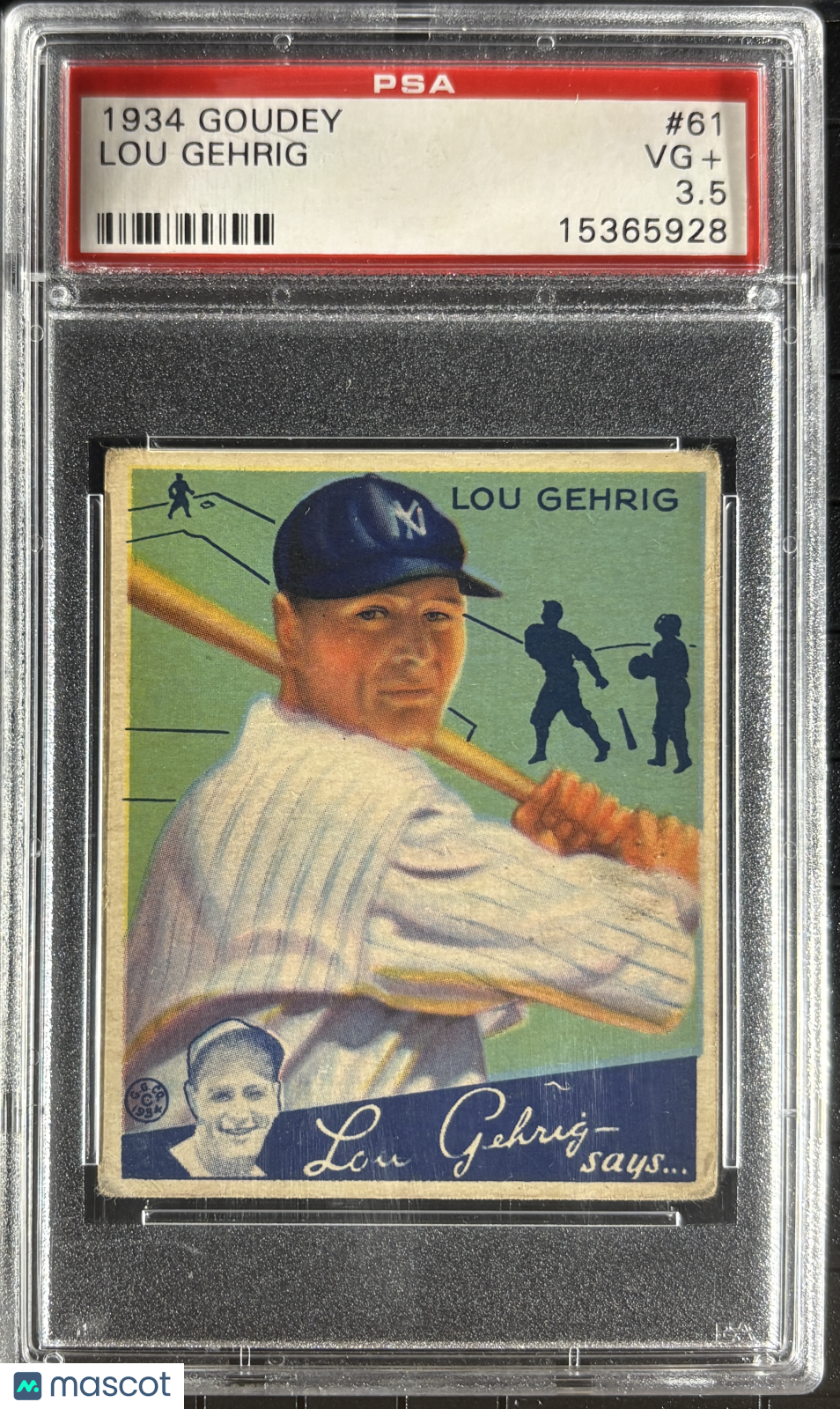 1934 Goudey #61 Lou Gehrig PSA 3.5 VG+ Nice Color