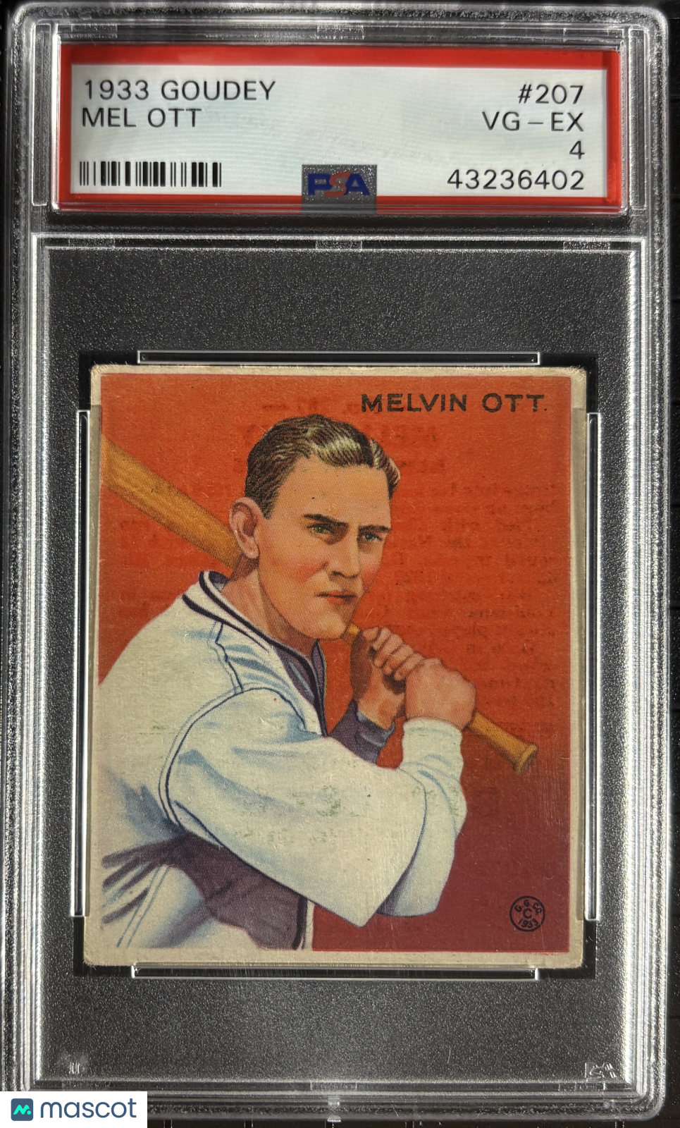 1933 Goudey #207 Mel Ott PSA 4 VG-EX New Label