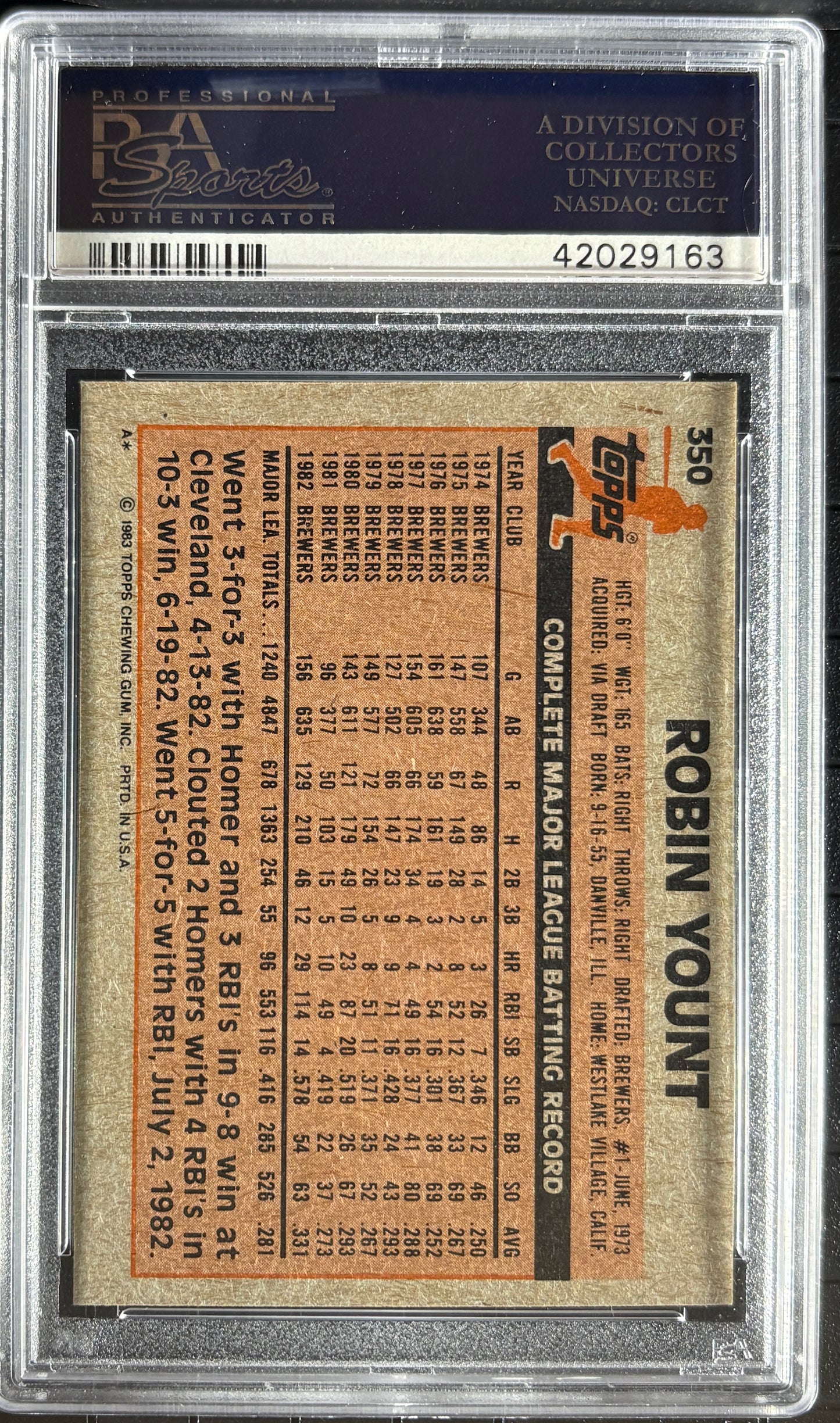 1983 Topps #350 Robin Yount PSA 10 GEM MINT