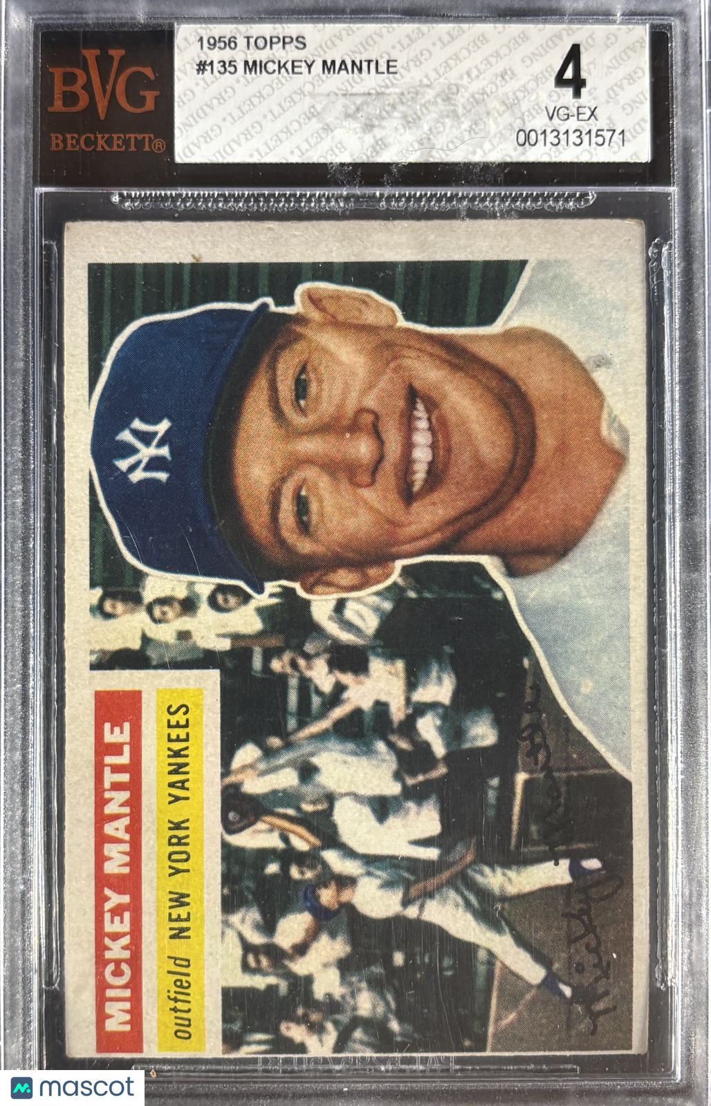 1956 Topps #135 Mickey Mantle Gray Back BVG 4 VG-EX Nice Color