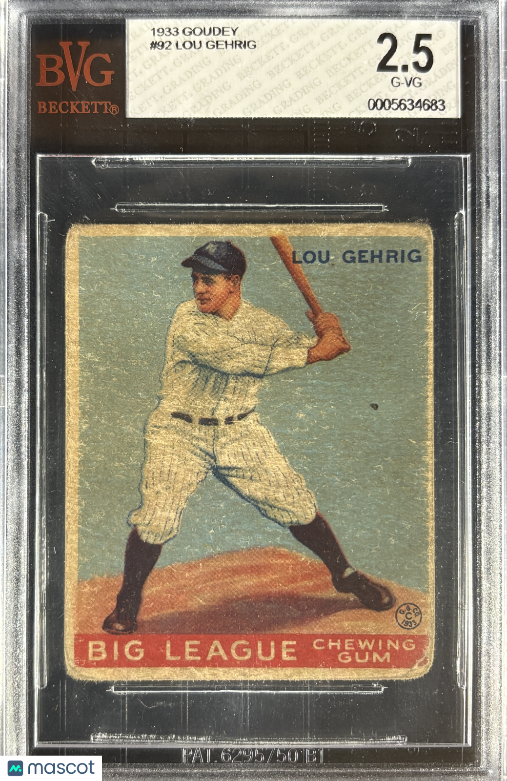 1933 Goudey #92 Lou Gehrig BVG 2.5 GD+