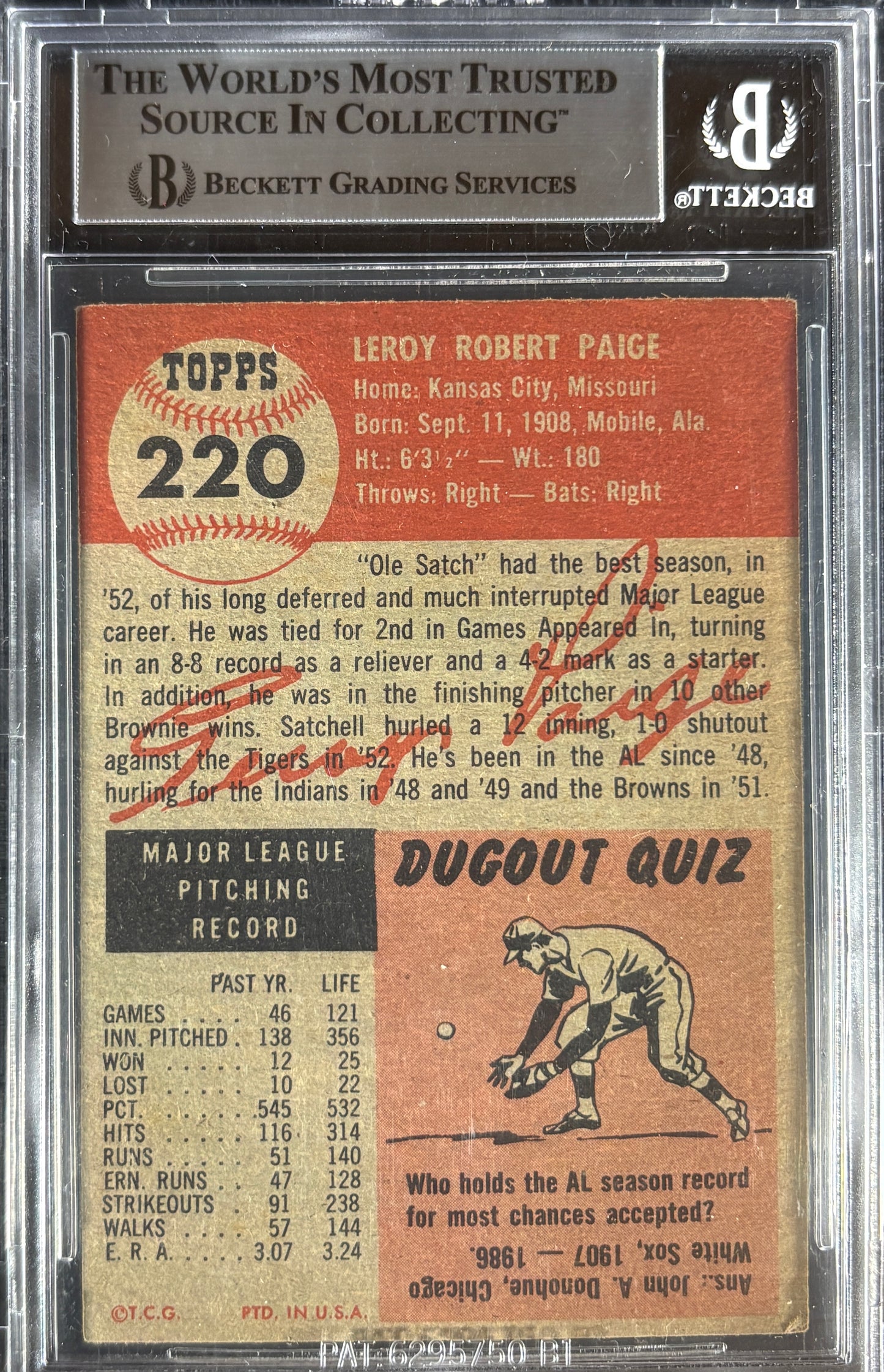 1953 Topps #220 Satchell Satchel Paige BVG 4.5 VG-EX+ Nice Eye Appeal