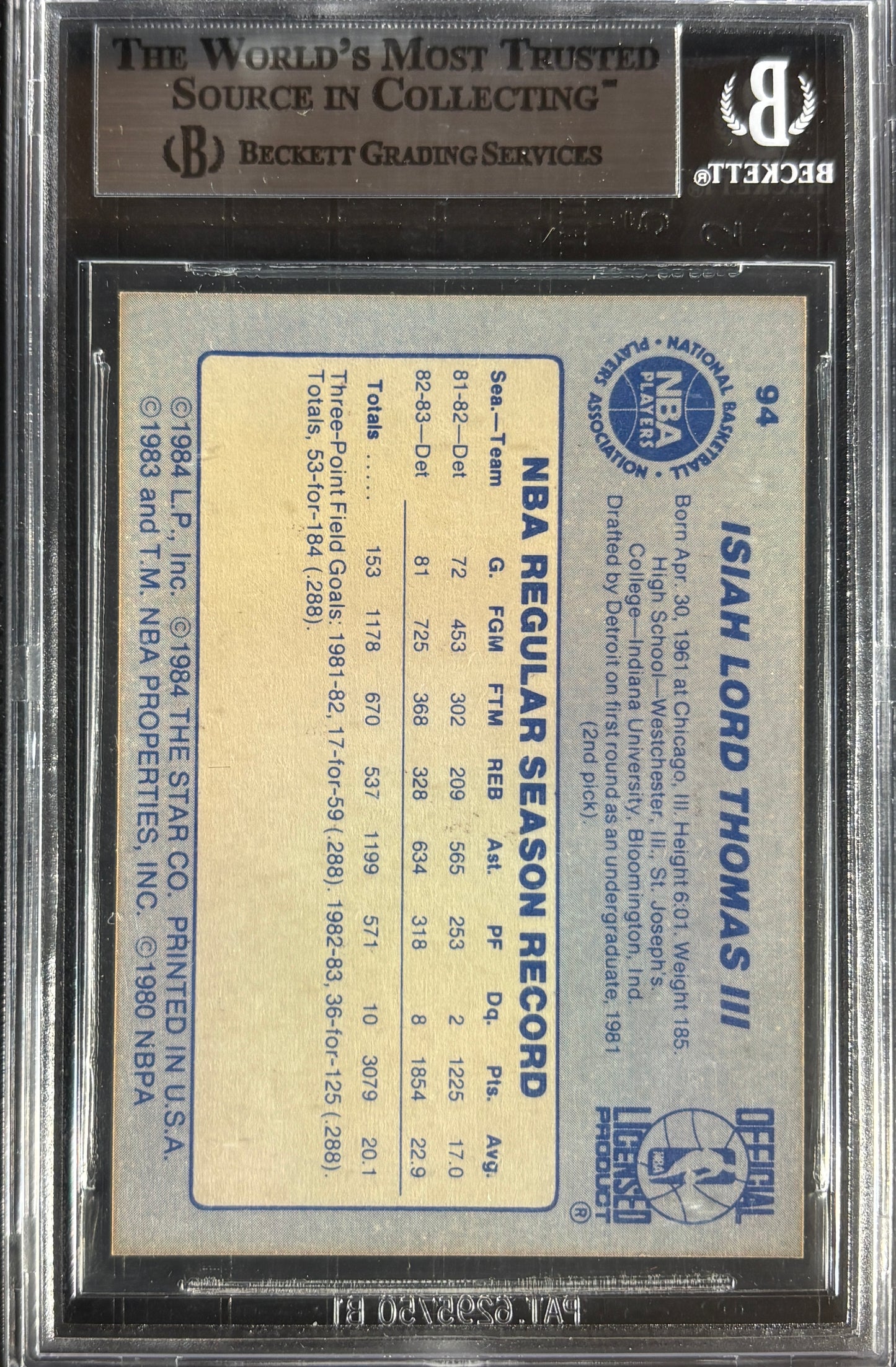 1983 Star #94 Isiah Thomas RC Rookie BGS 9 MINT