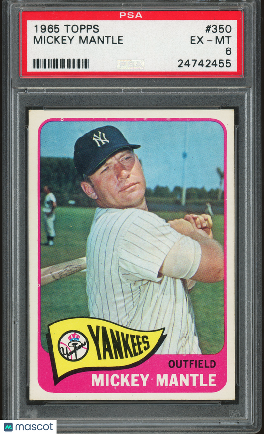 1965 Topps #350 Mickey Mantle PSA 6 EX-MT Well Centered PWCC-A TOP 30%