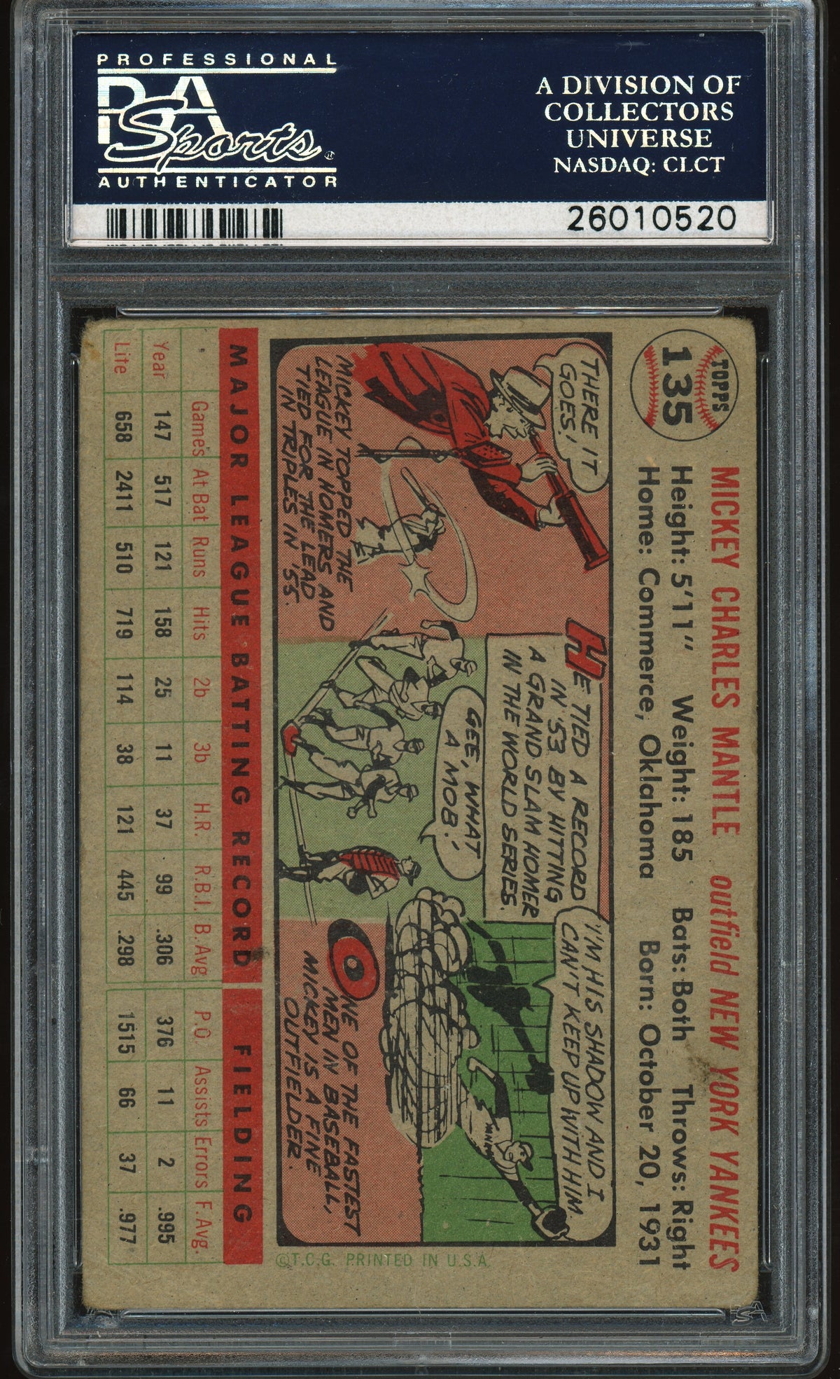 1956 Topps #135 Mickey Mantle Gray Back PSA 1.5