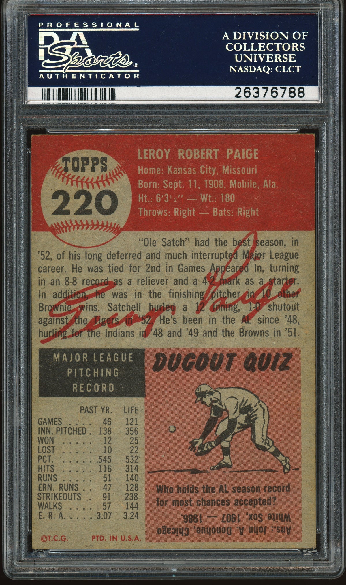 1953 Topps #220 Satchell Satchel Paige PSA 5.5 EX+