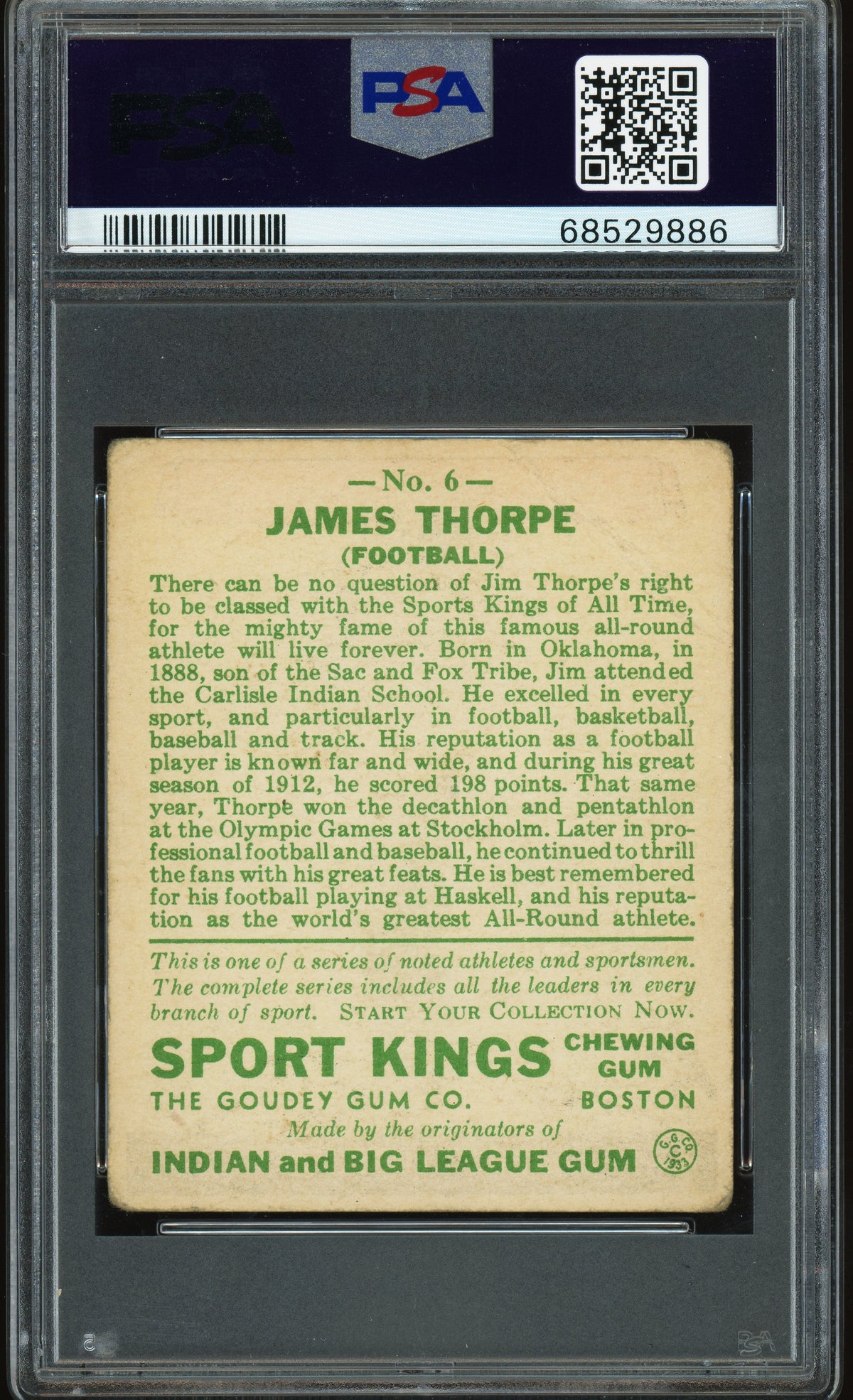 1933 Sport Kings #6 Jim Thorpe Football PSA 1.5