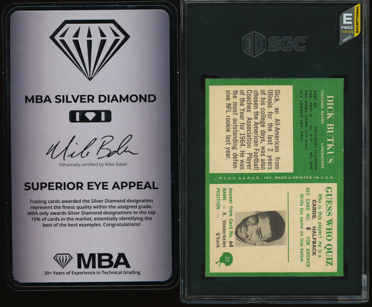 1966 Philadelphia #31 Dick Butkus RC SGC 6.5 MBA SILVER DIAMOND TOP EYE APPEAL