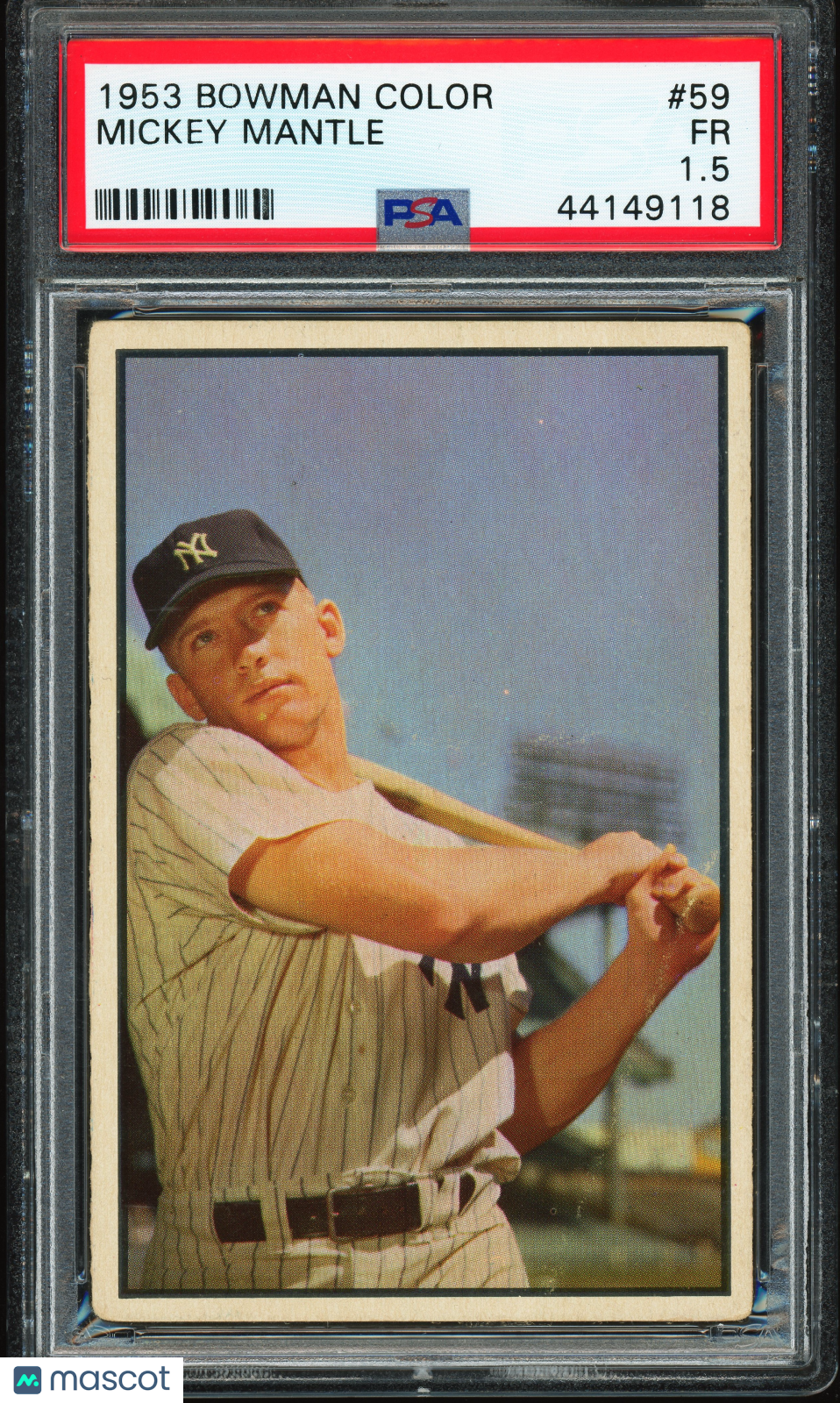 1953 Bowman Color #59 Mickey Mantle PSA 1.5 STUNNING Eye Appeal
