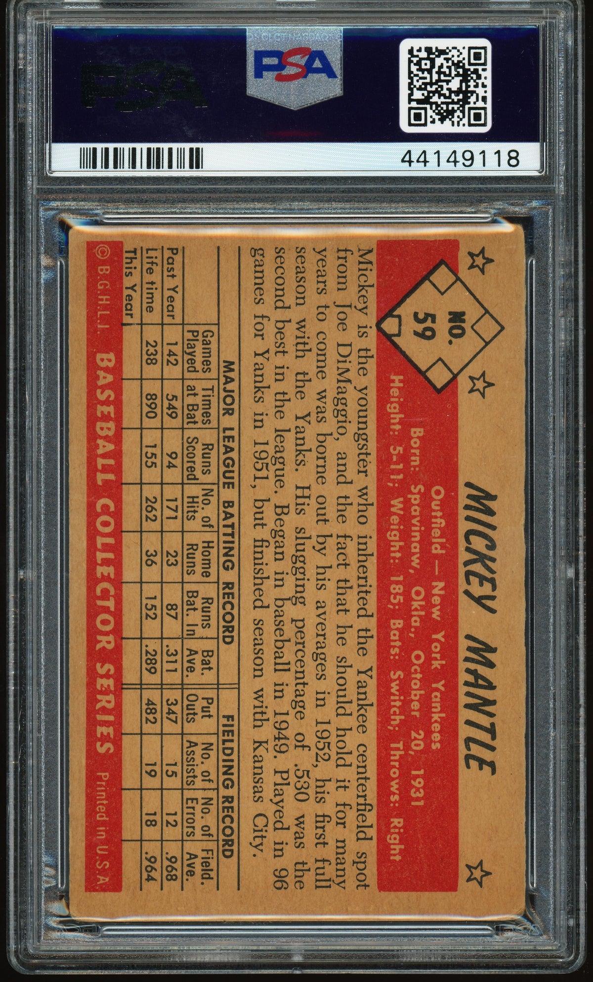 1953 Bowman Color #59 Mickey Mantle PSA 1.5 STUNNING Eye Appeal