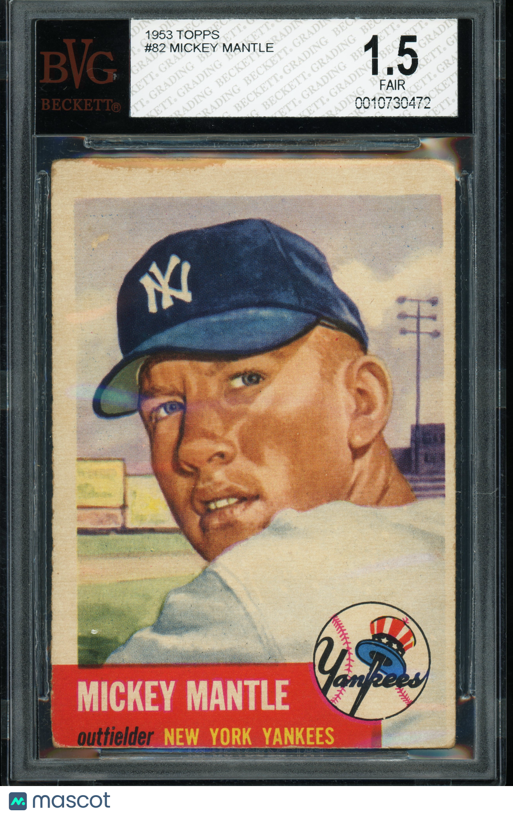1953 Topps #82 Mickey Mantle BVG 1.5 CREASE FREE Nice Color