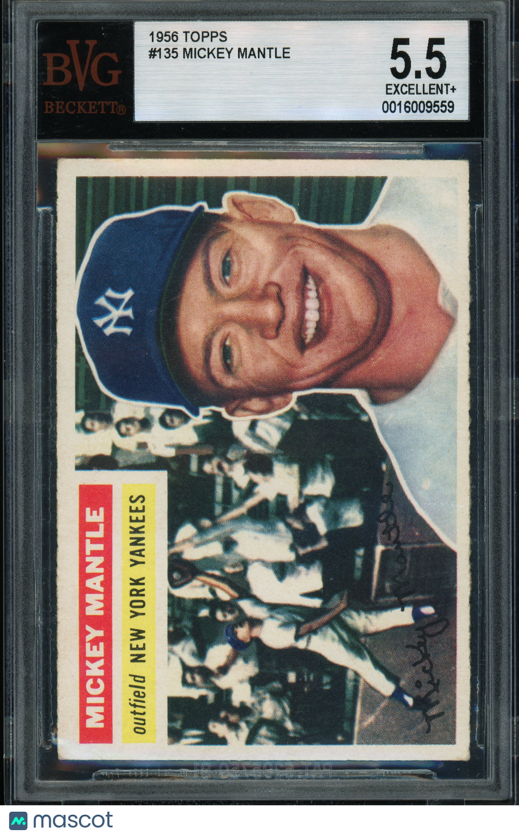 1956 Topps #135 Mickey Mantle BVG 5.5 EX+