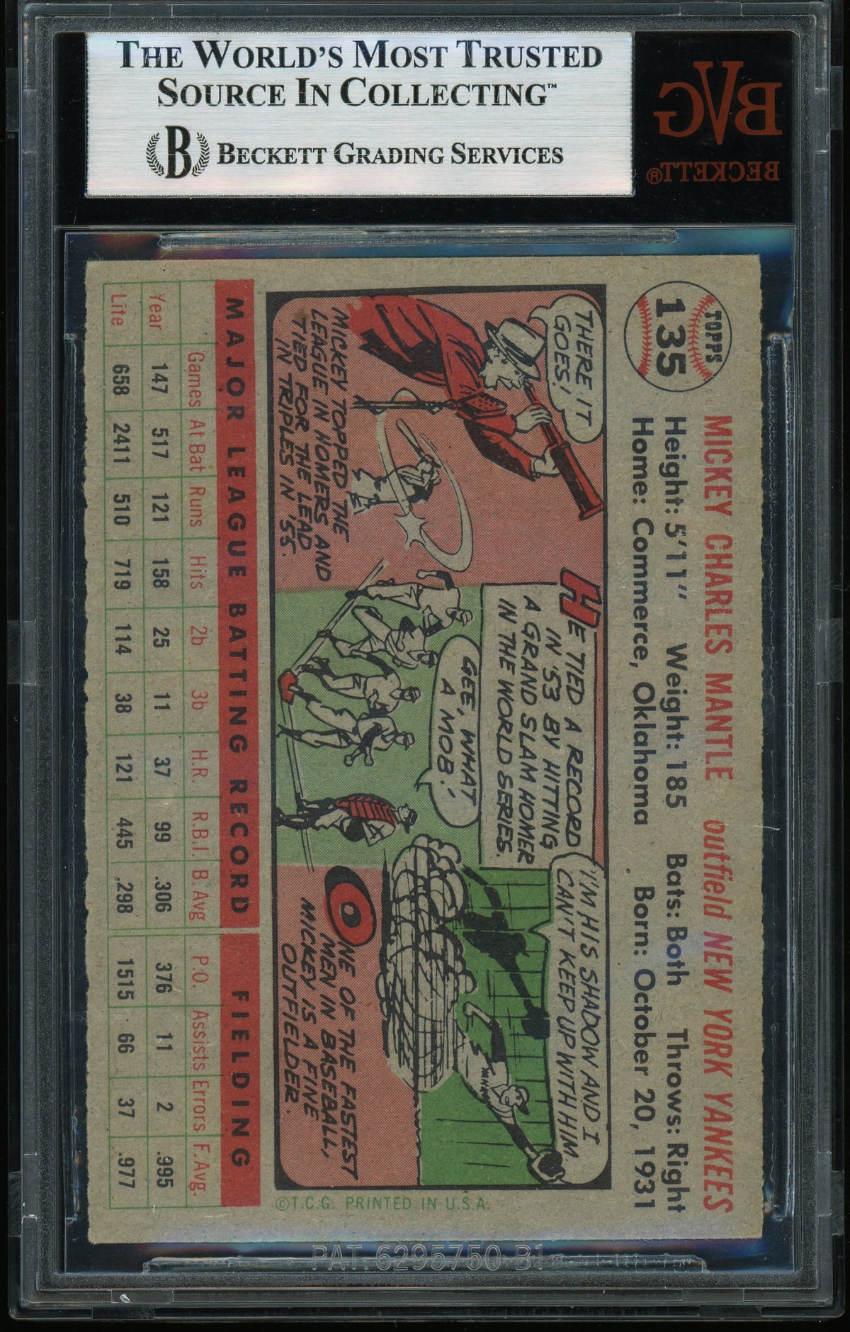 1956 Topps #135 Mickey Mantle BVG 5.5 EX+