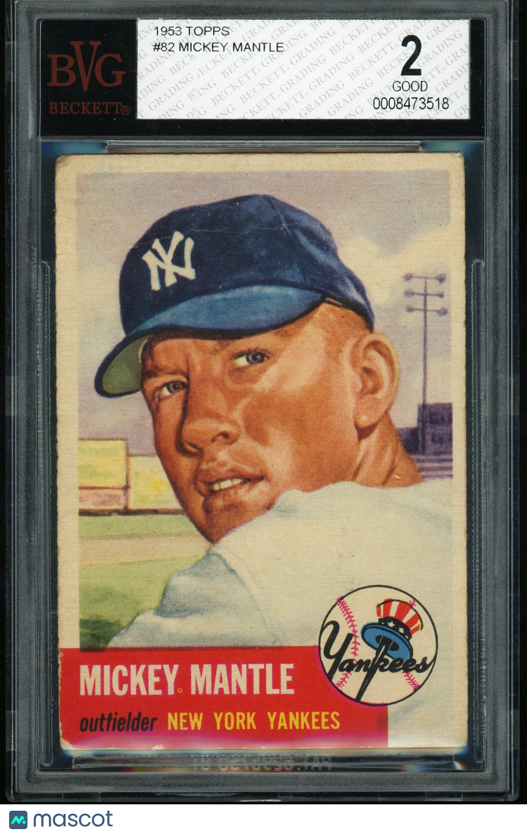 1953 Topps #82 Mickey Mantle BVG 2 GD Nice Eye Appeal
