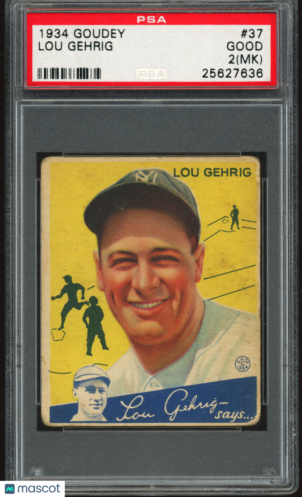 1934 Goudey #37 Lou Gehrig PSA 2 mk