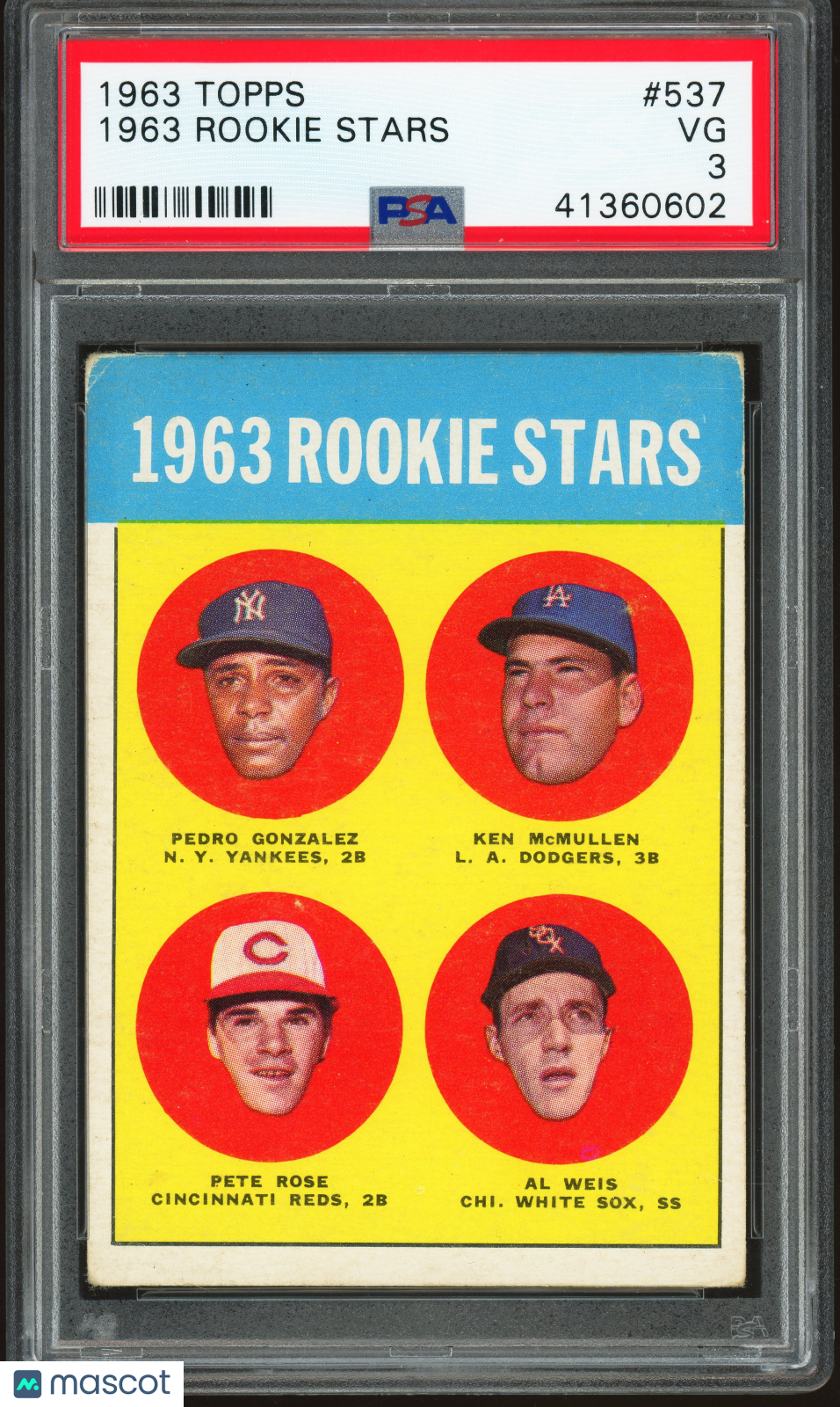 1963 Topps #537 Pete Rose RC Rookie PSA 3 VG Nice Color New Label