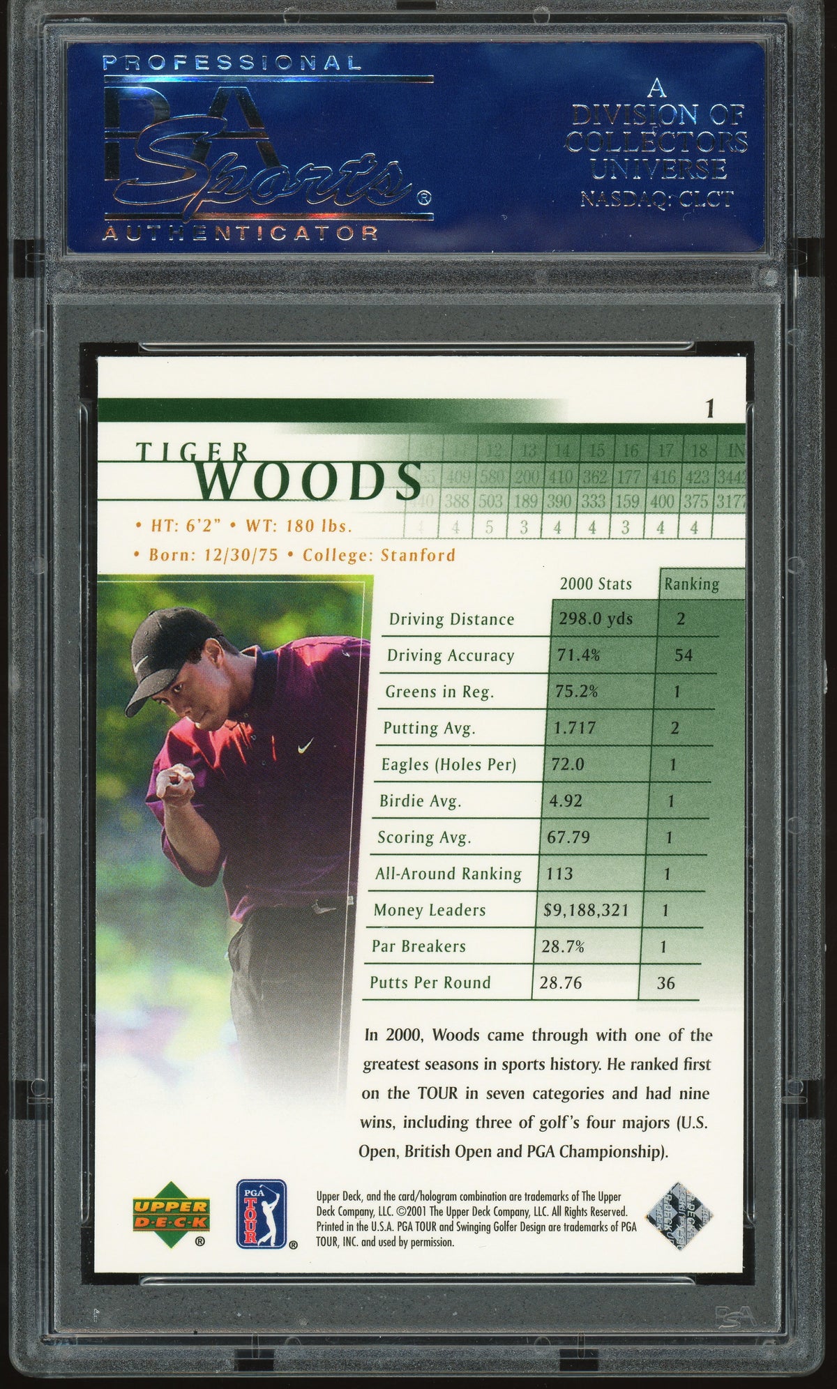 2001 Upper Deck Golf #1 Tiger Woods RC Rookie PSA 10 GEM MINT
