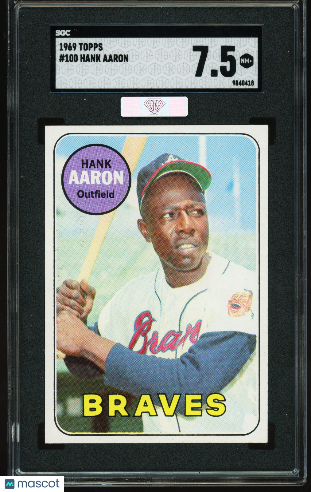 1969 Topps #100 Hank Aaron SGC 7.5 NM+ MBA SILVER DIAMOND TOP EYE APPEAL