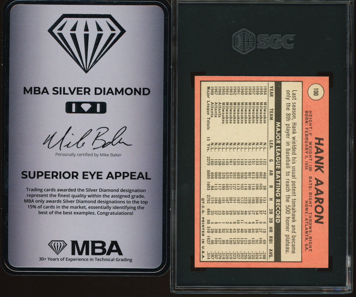 1969 Topps #100 Hank Aaron SGC 7.5 NM+ MBA SILVER DIAMOND TOP EYE APPEAL