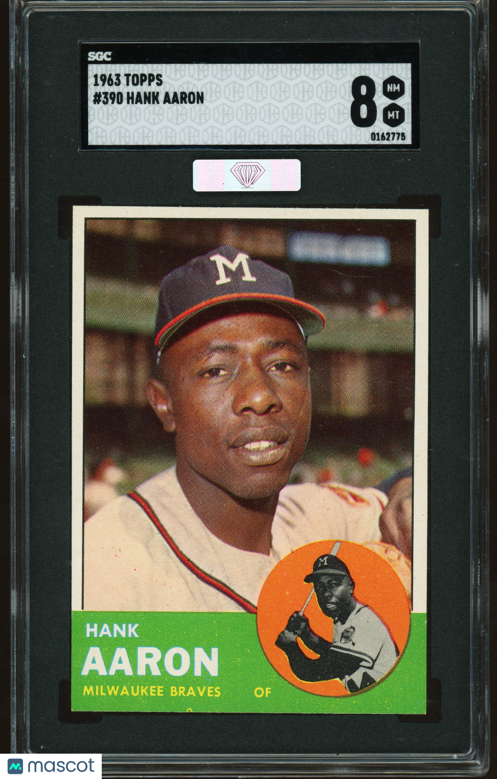 1963 Topps #390 Hank Aaron SGC 8 NM-MT MBA SILVER DIAMOND TOP EYE APPEAL