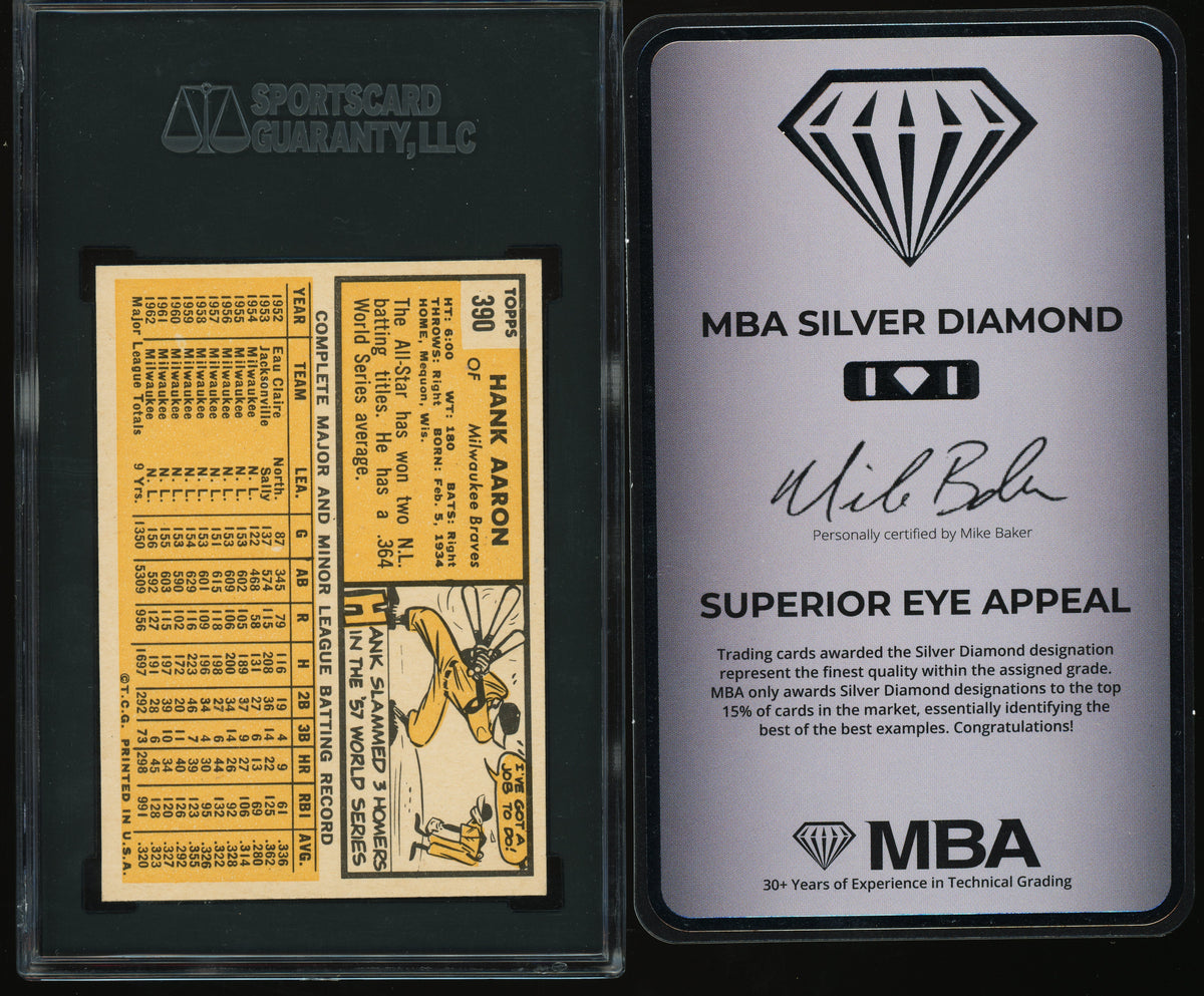 1963 Topps #390 Hank Aaron SGC 8 NM-MT MBA SILVER DIAMOND TOP EYE APPEAL