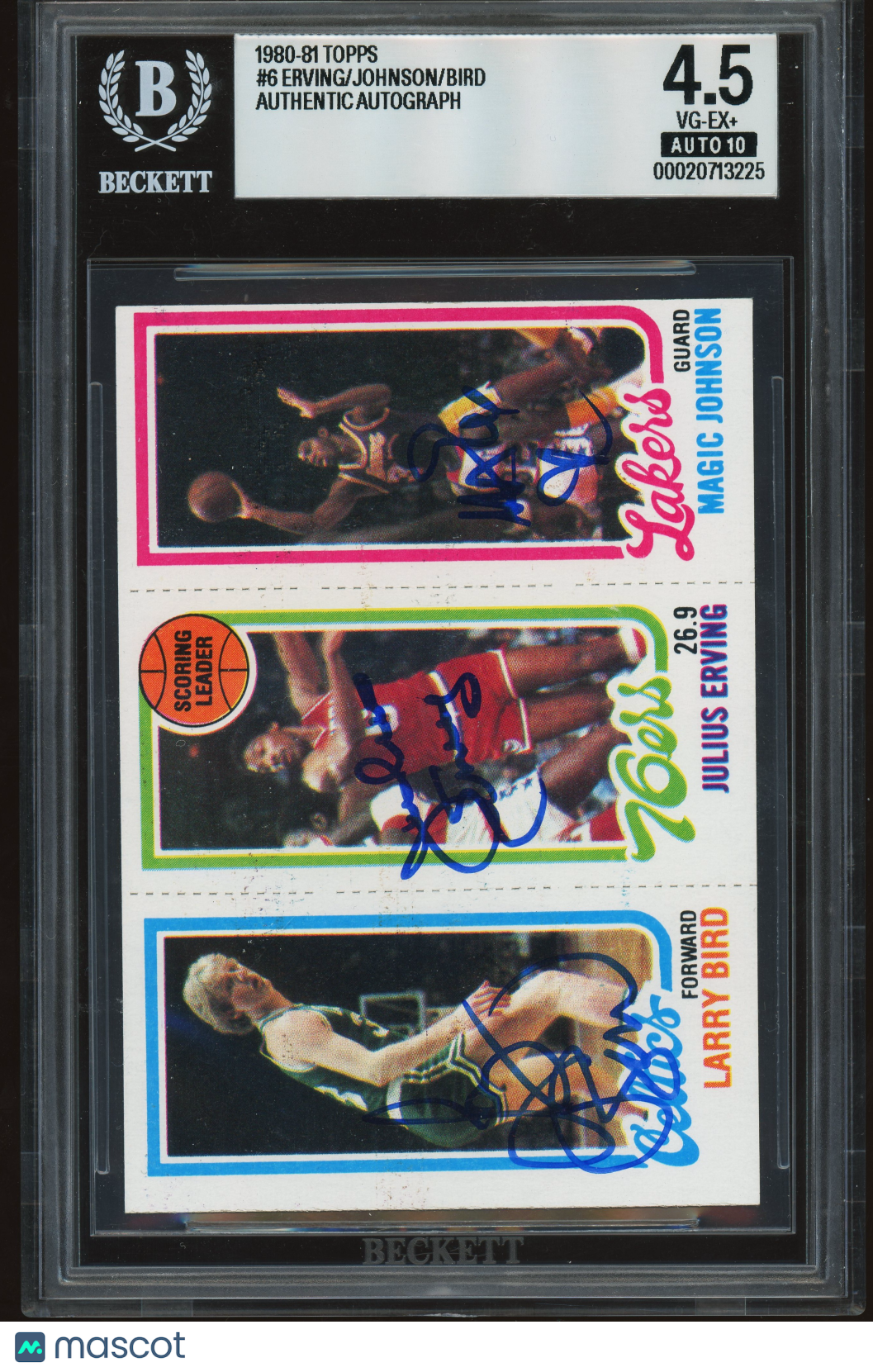 1980 Topps #139-174-34 Magic Johnson Larry Bird Erving BGS 4.5/10 AUTO Autograph