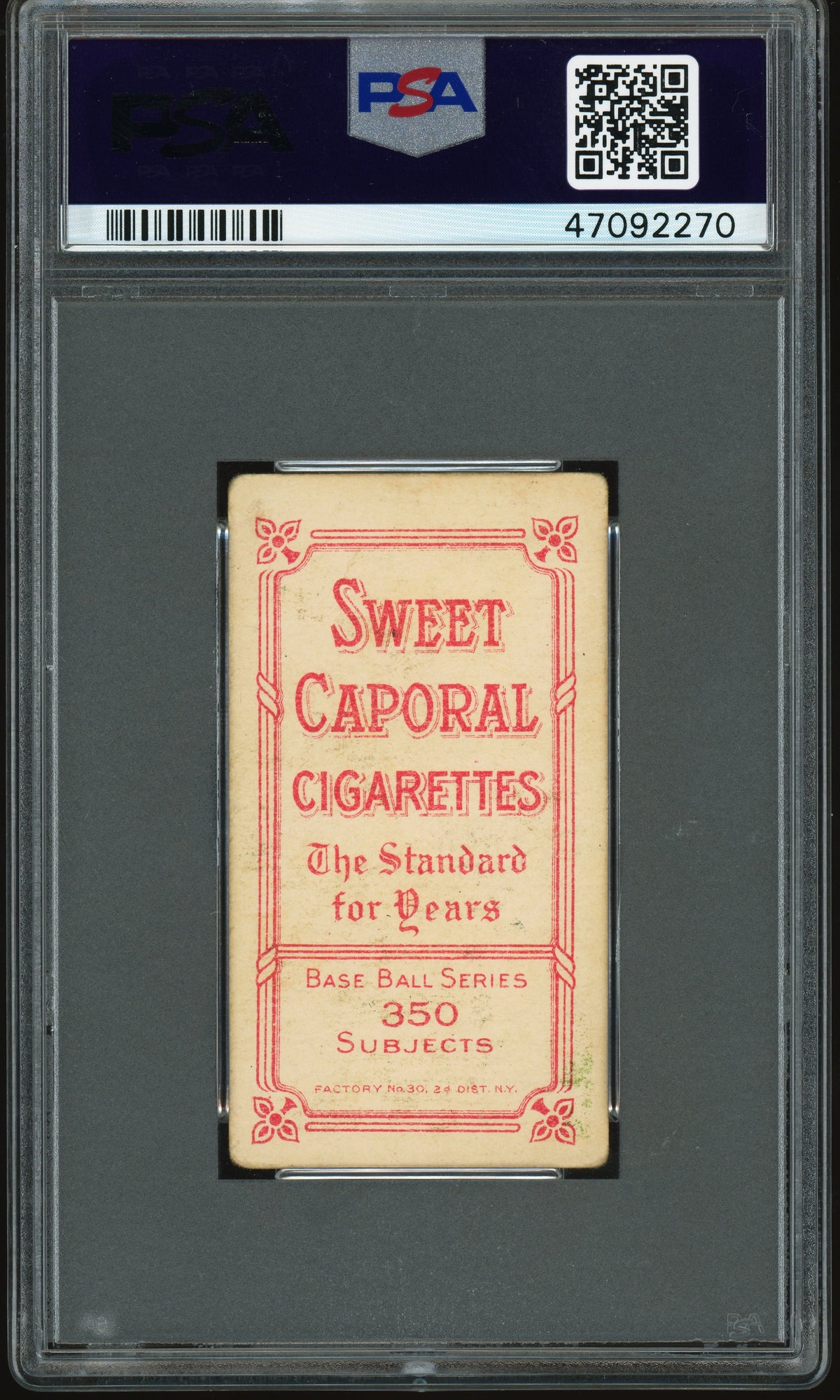 1909-11 T206 Sweet Caporal 350/30 Joe Tinker Bat Off Shoulder PSA 2 Nice Color