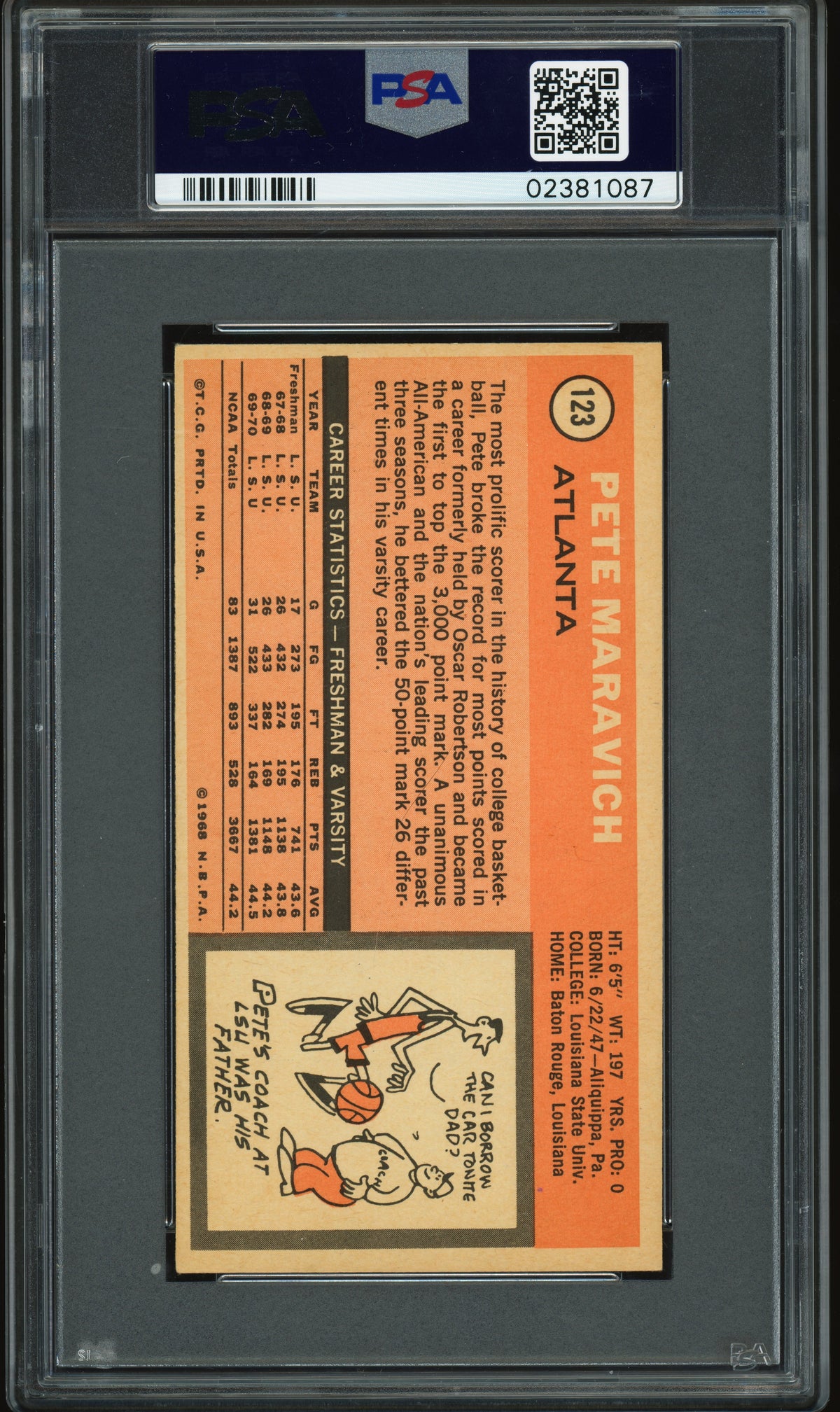 1970 Topps #123 Pete Maravich RC Rookie PSA 5 EX Nice Color