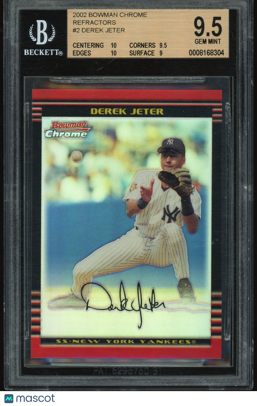 2002 Bowman Chrome #2 Derek Jeter REFRACTOR /500 BGS 9.5 GEM MINT