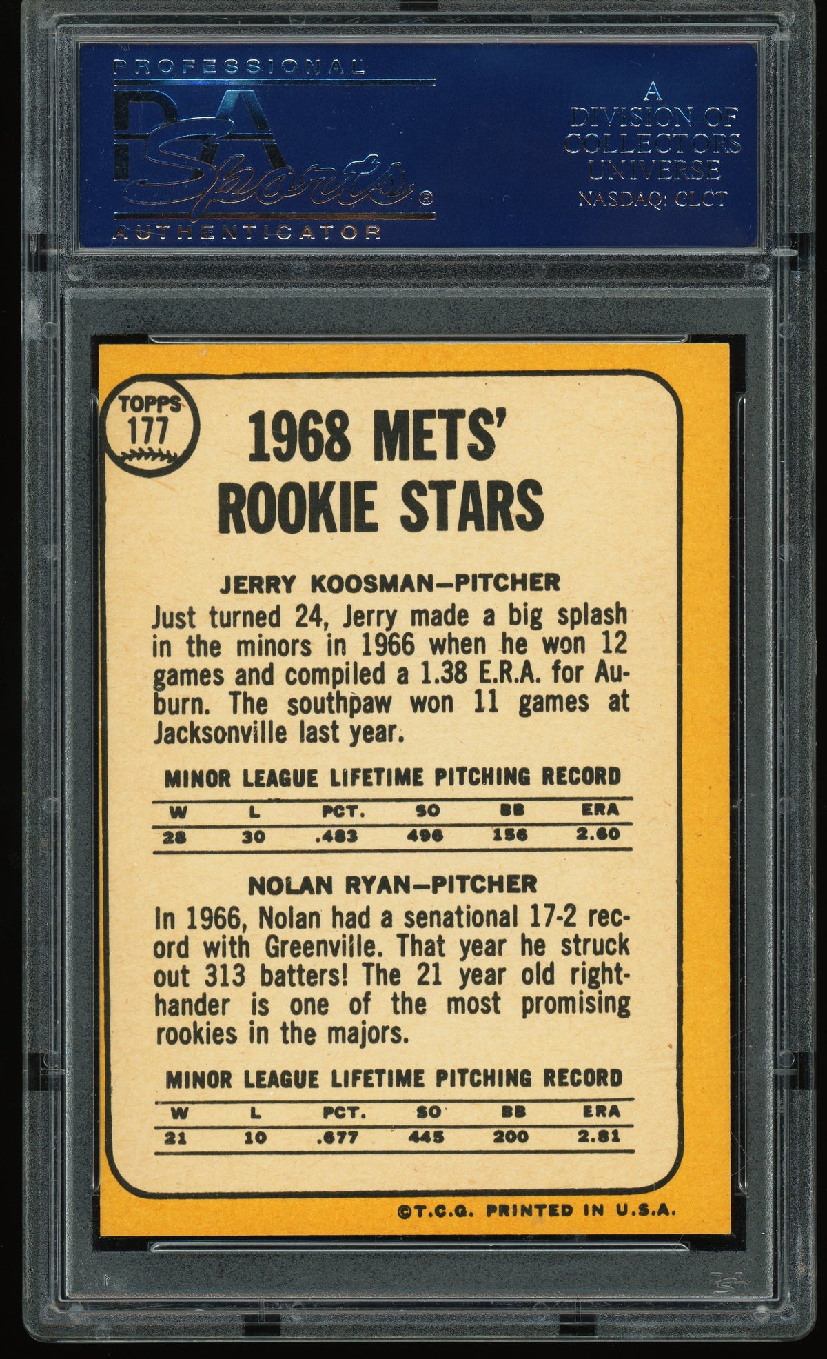 1968 Topps #177 Nolan Ryan RC Rookie PSA 5 EX Sharp