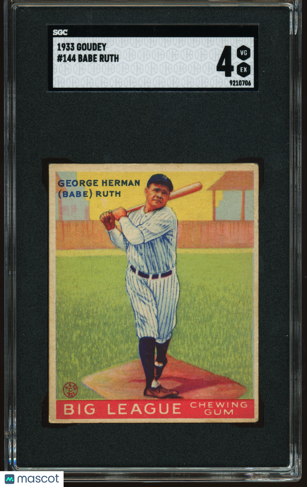 1933 Goudey #144 Babe Ruth SGC 4 VG-EX Nice Eye Appeal