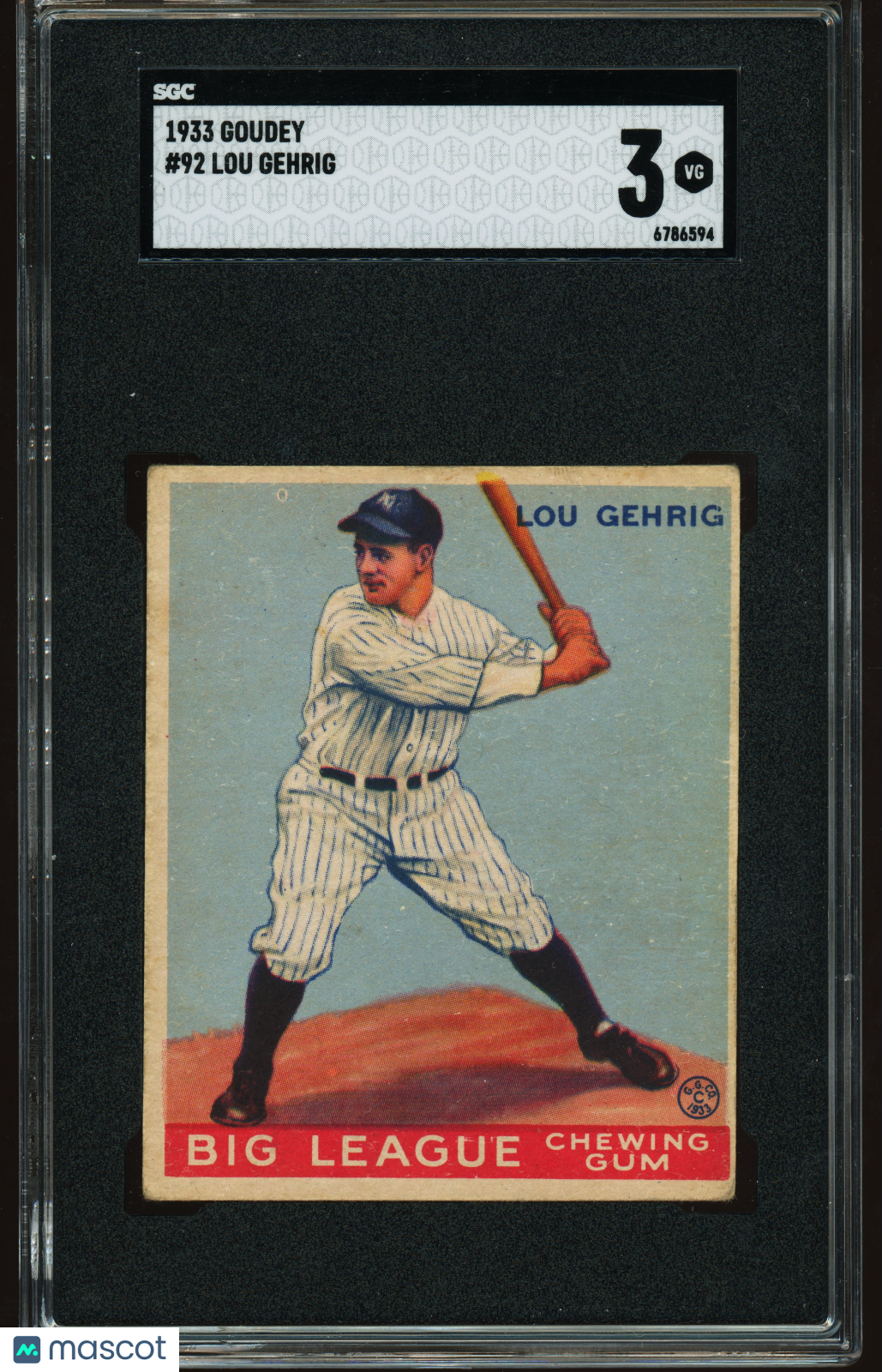 1933 Goudey #92 Lou Gehrig SGC 3 VG