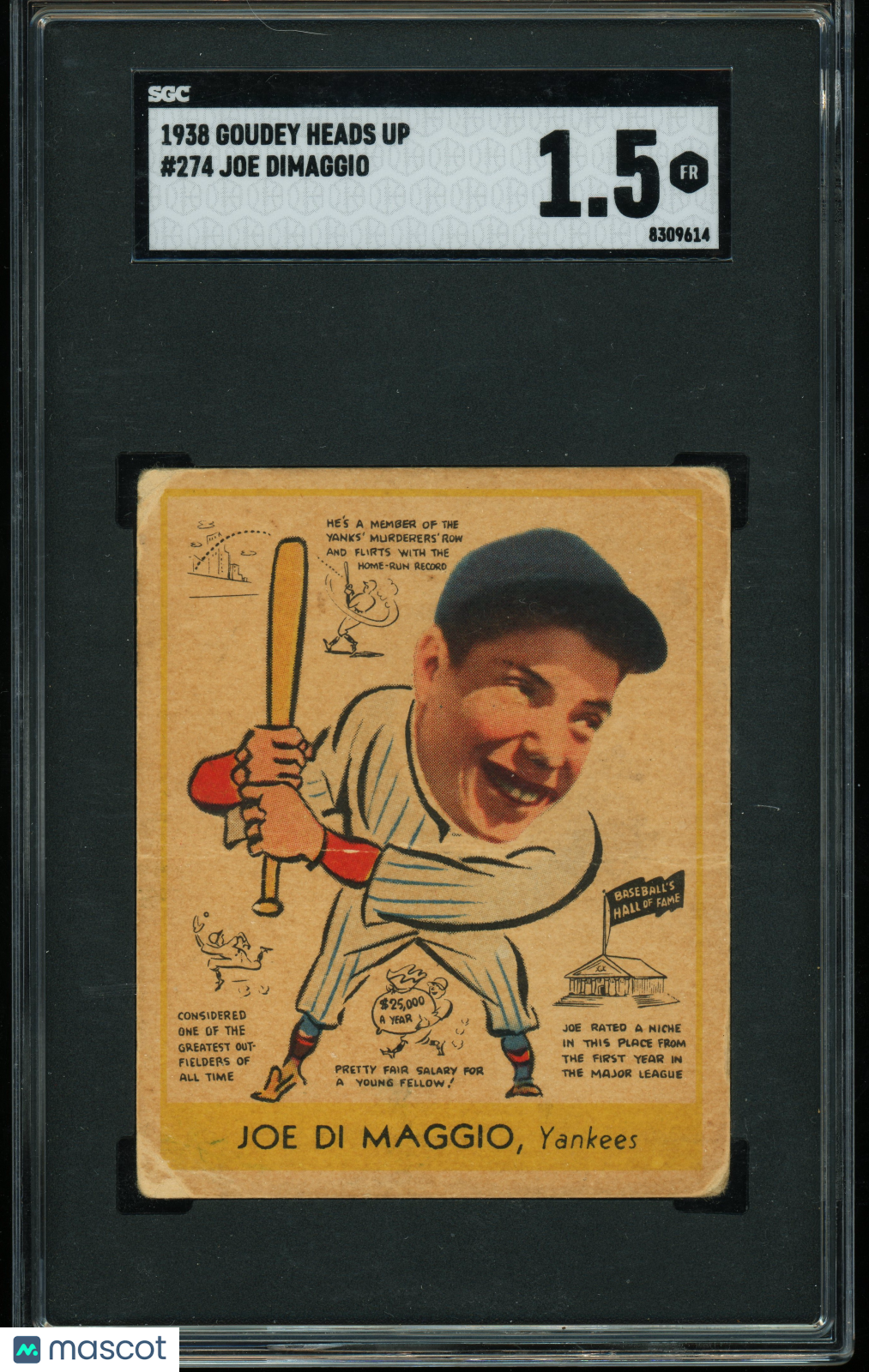 1938 Goudey Heads Up #274 Joe Dimaggio RC Rookie SGC 1.5 Well Centered