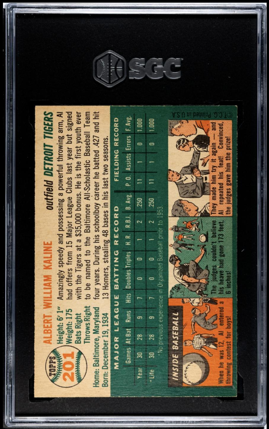 1954 Topps #201 Al Kaline RC Rookie SGC 7.5 NM+ High Grade