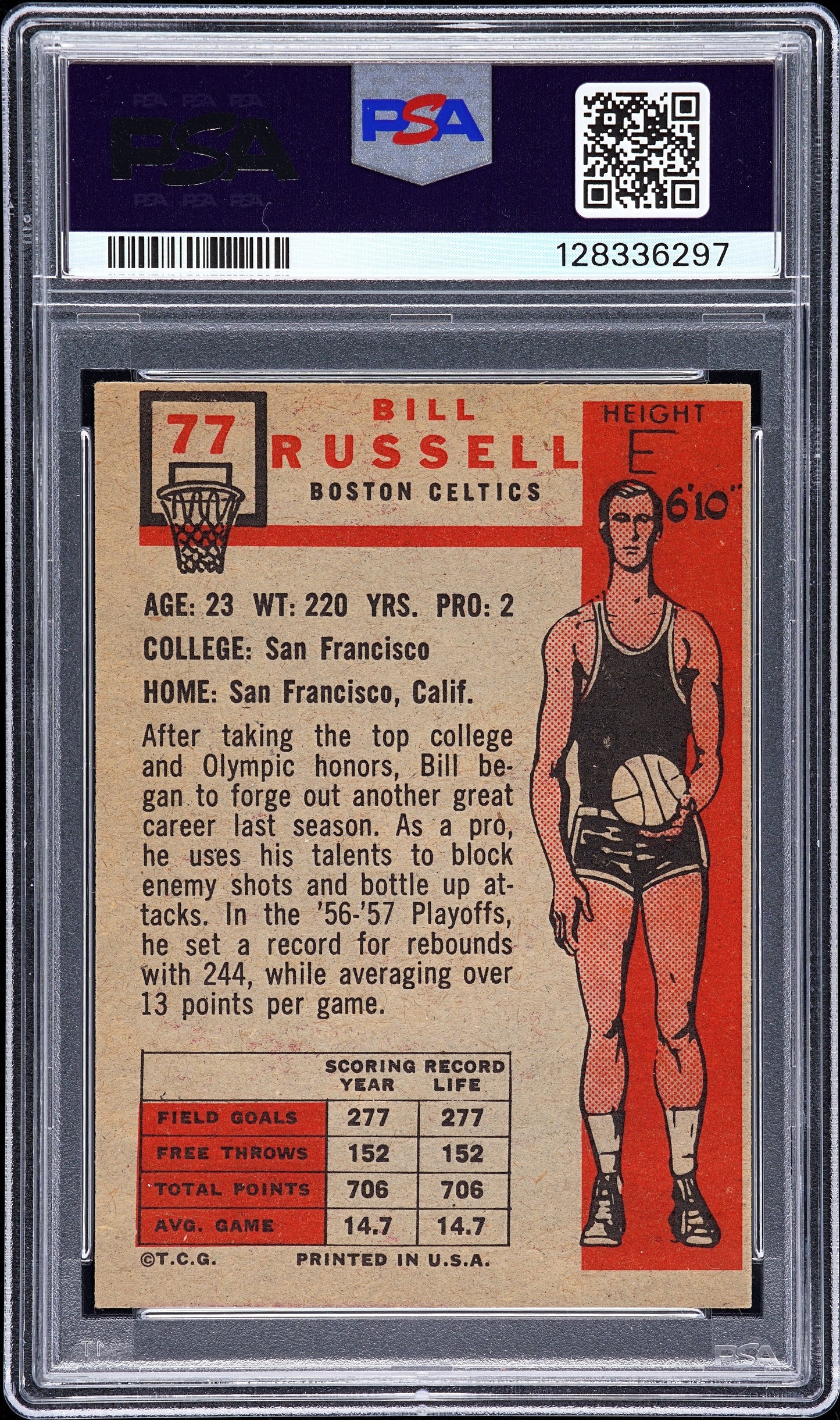 1957 Topps #77 Bill Russell RC Rookie PSA 6 mc New Label