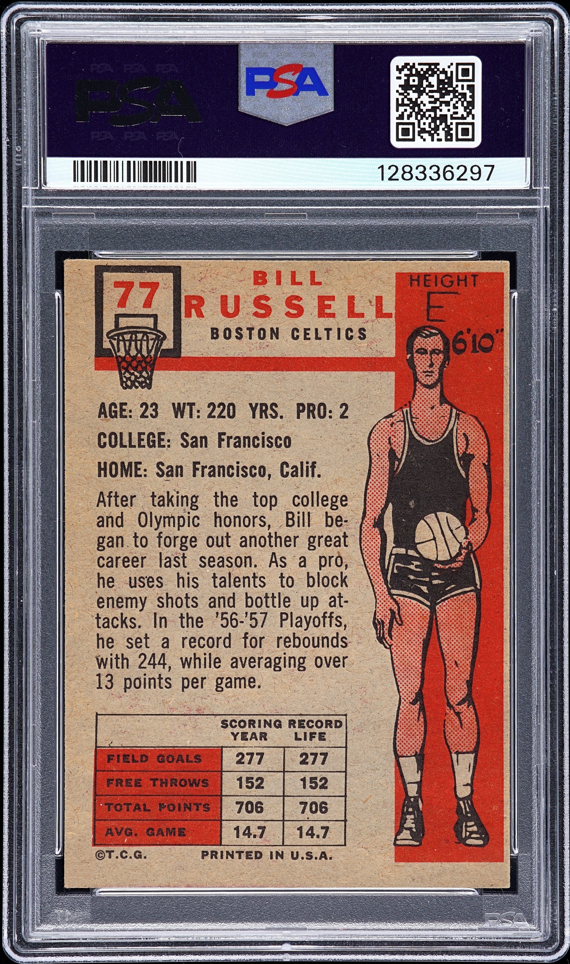 1957 Topps #77 Bill Russell RC Rookie PSA 6 mc New Label
