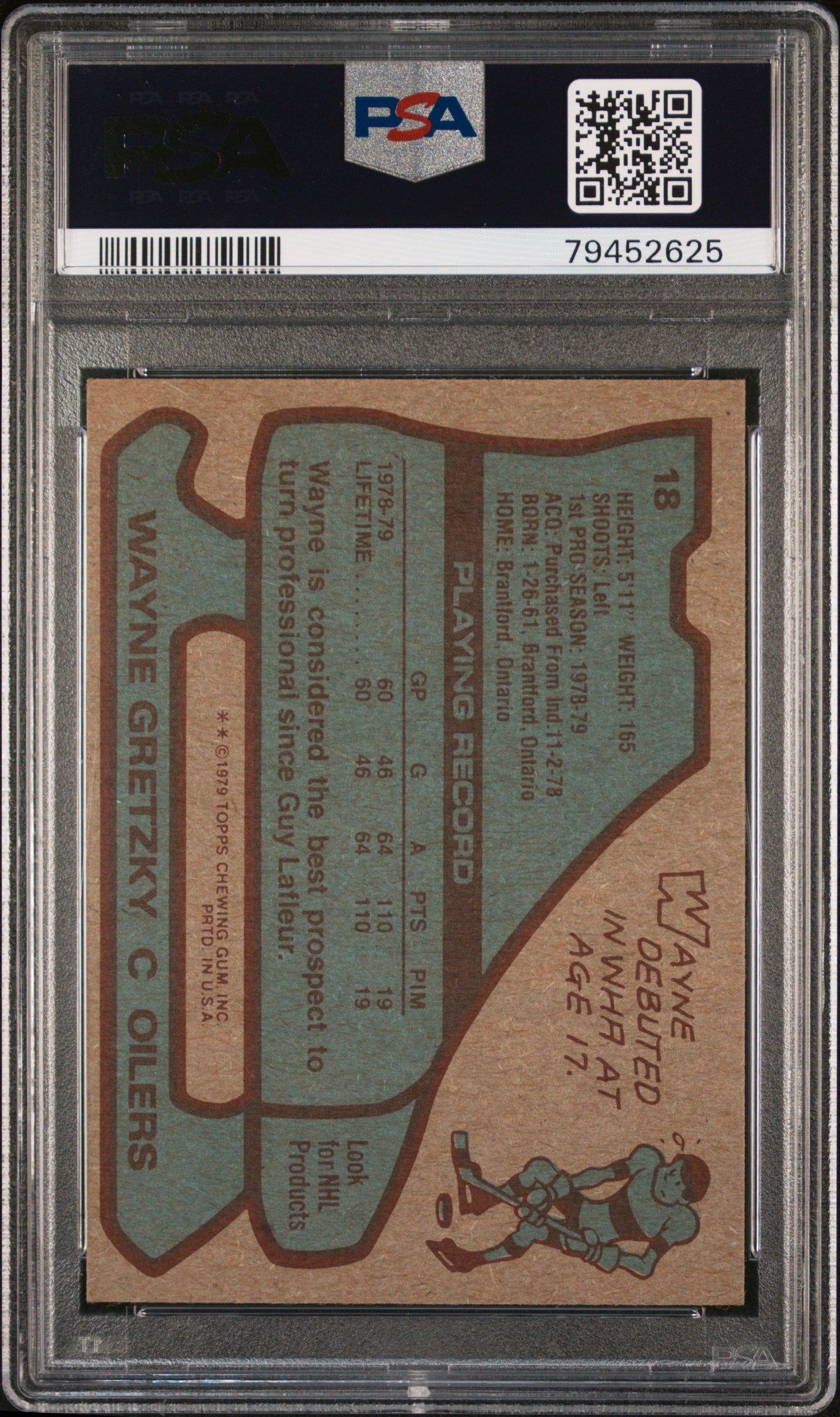 1979 Topps #18 Wayne Gretzky RC Rookie PSA 5 EX New Label