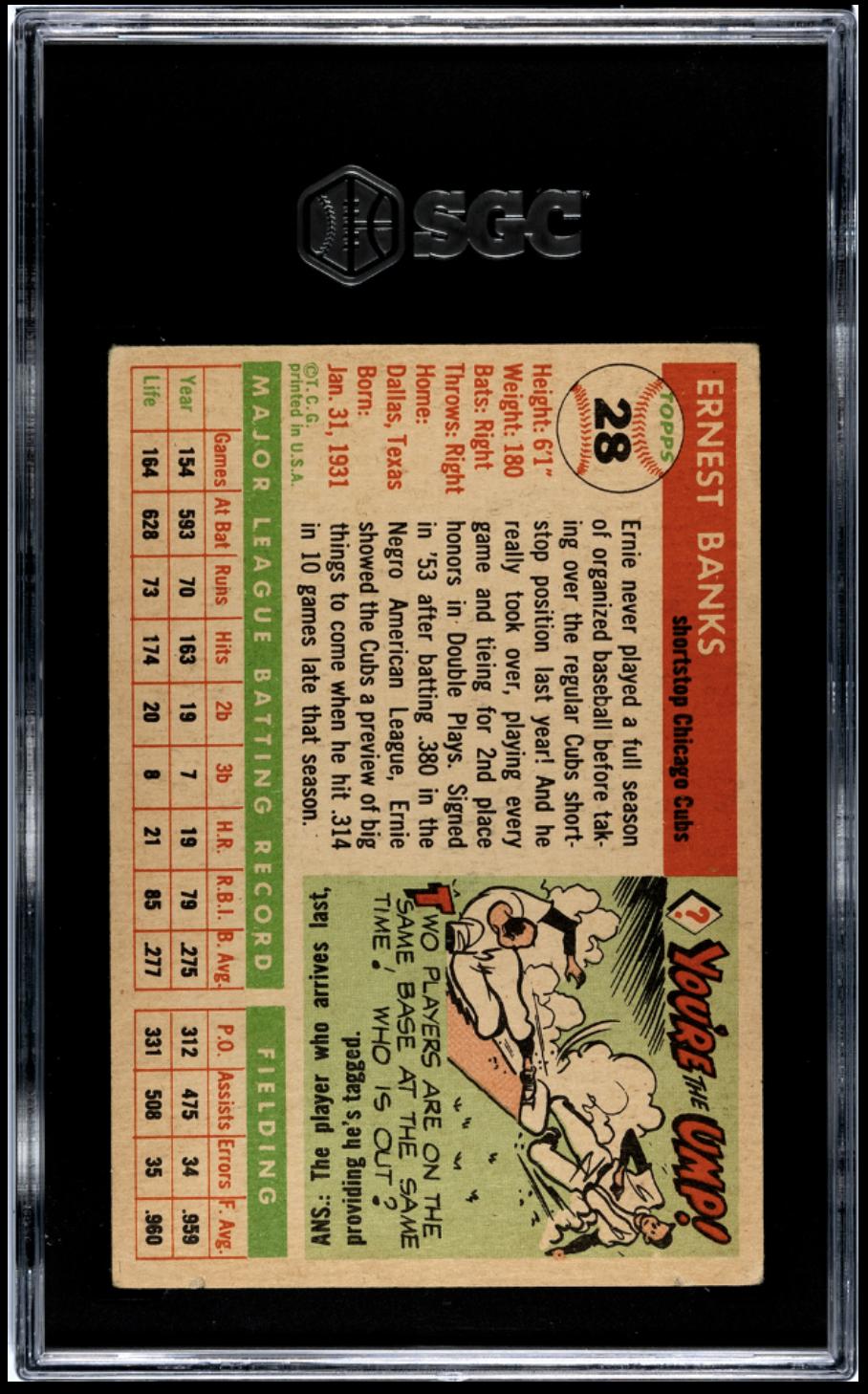 1955 Topps #28 Ernie Banks SGC 2.5 GD+ Well Centered