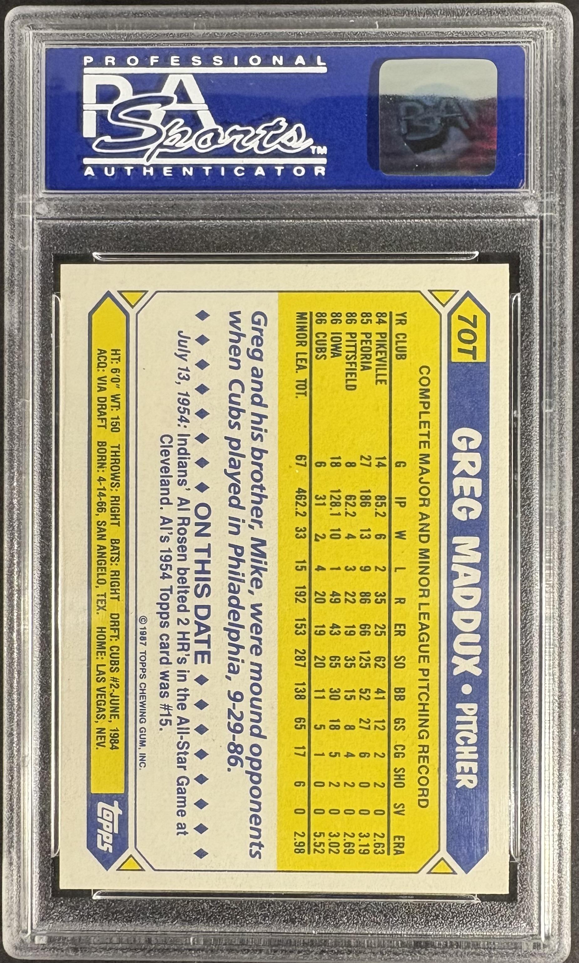 1987 Topps Traded TIFFANY #70T Greg Maddux RC Rookie PSA 9 MINT