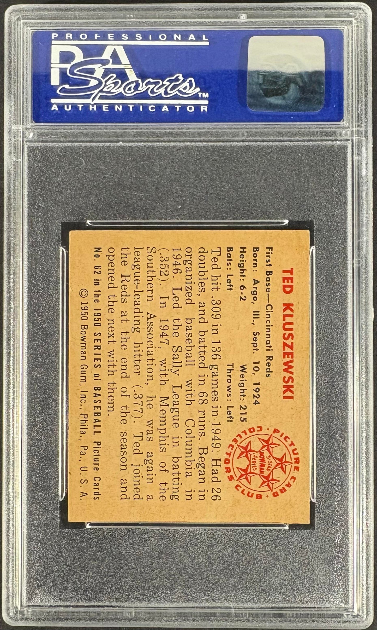 1950 Bowman #62 Ted Kluszewski PSA 7 NM Near Mint