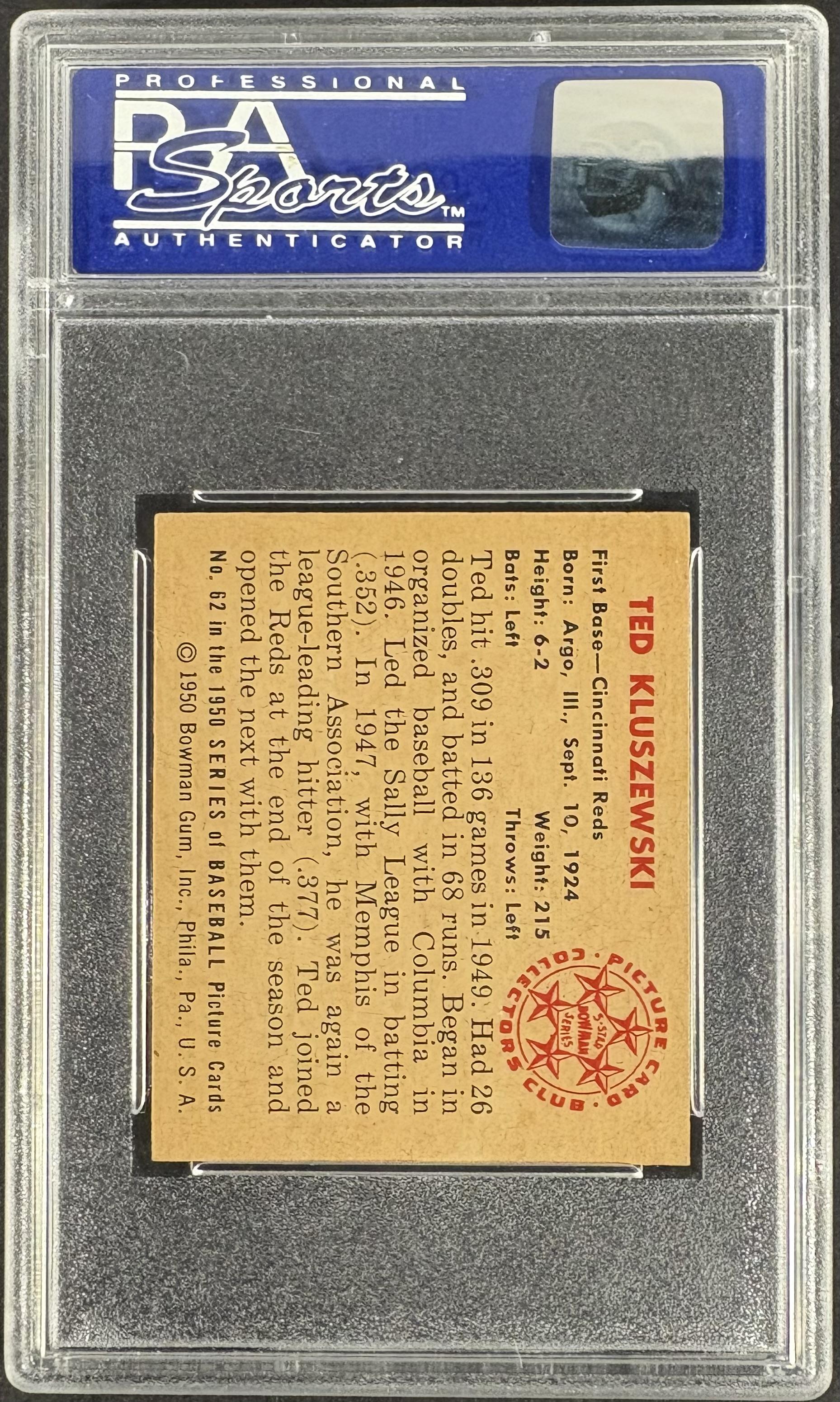 1950 Bowman #62 Ted Kluszewski PSA 7 NM Near Mint