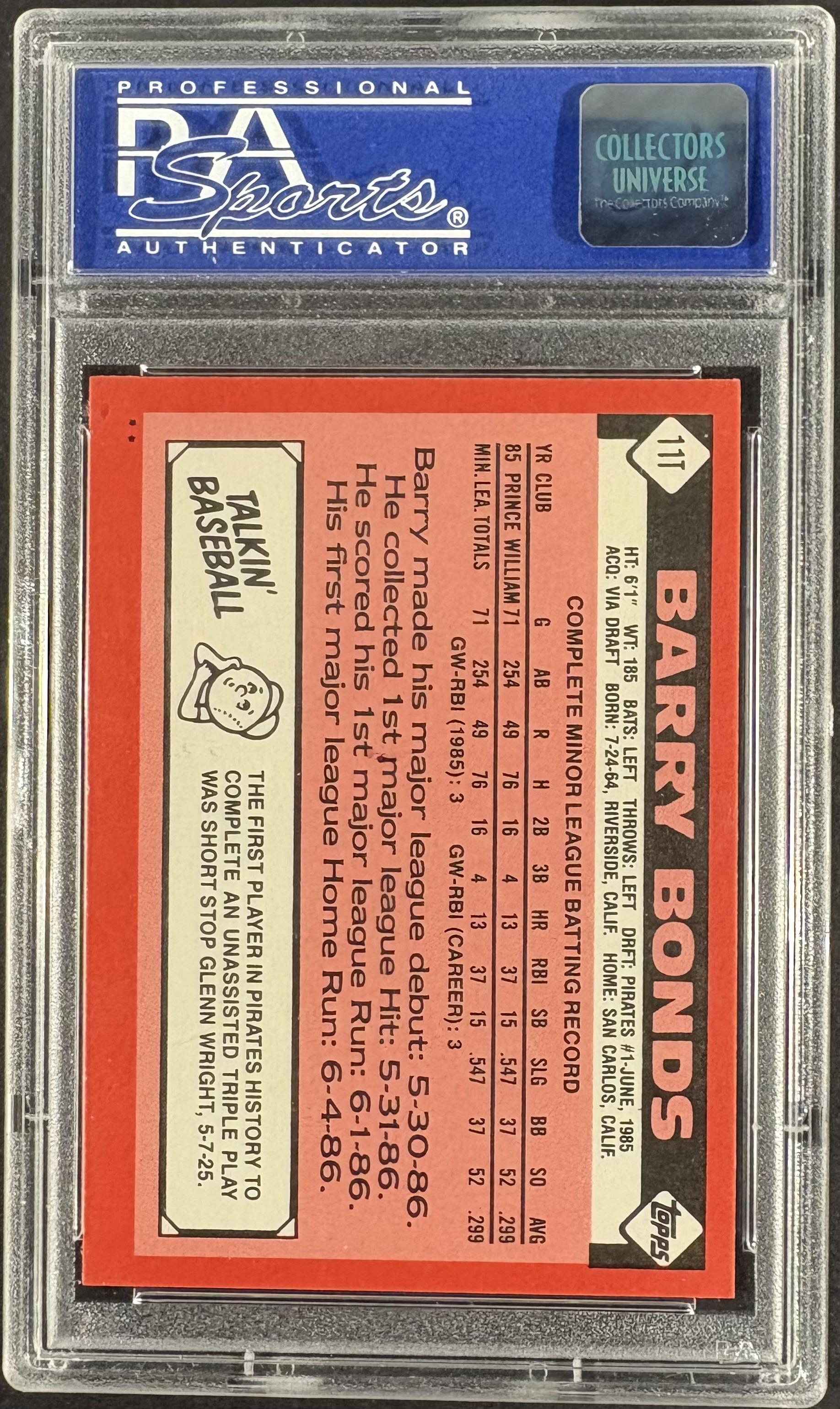 1986 Topps Traded #11T Barry Bonds PSA 10 GEM MINT