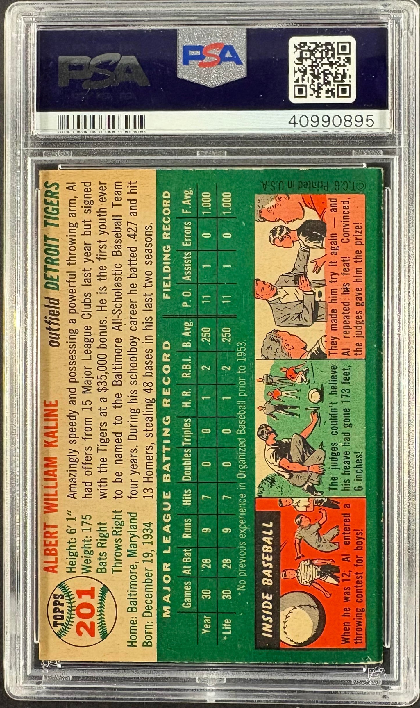 1954 Topps #201 Al Kaline RC Rookie PSA 5 EX Nice Color New Label