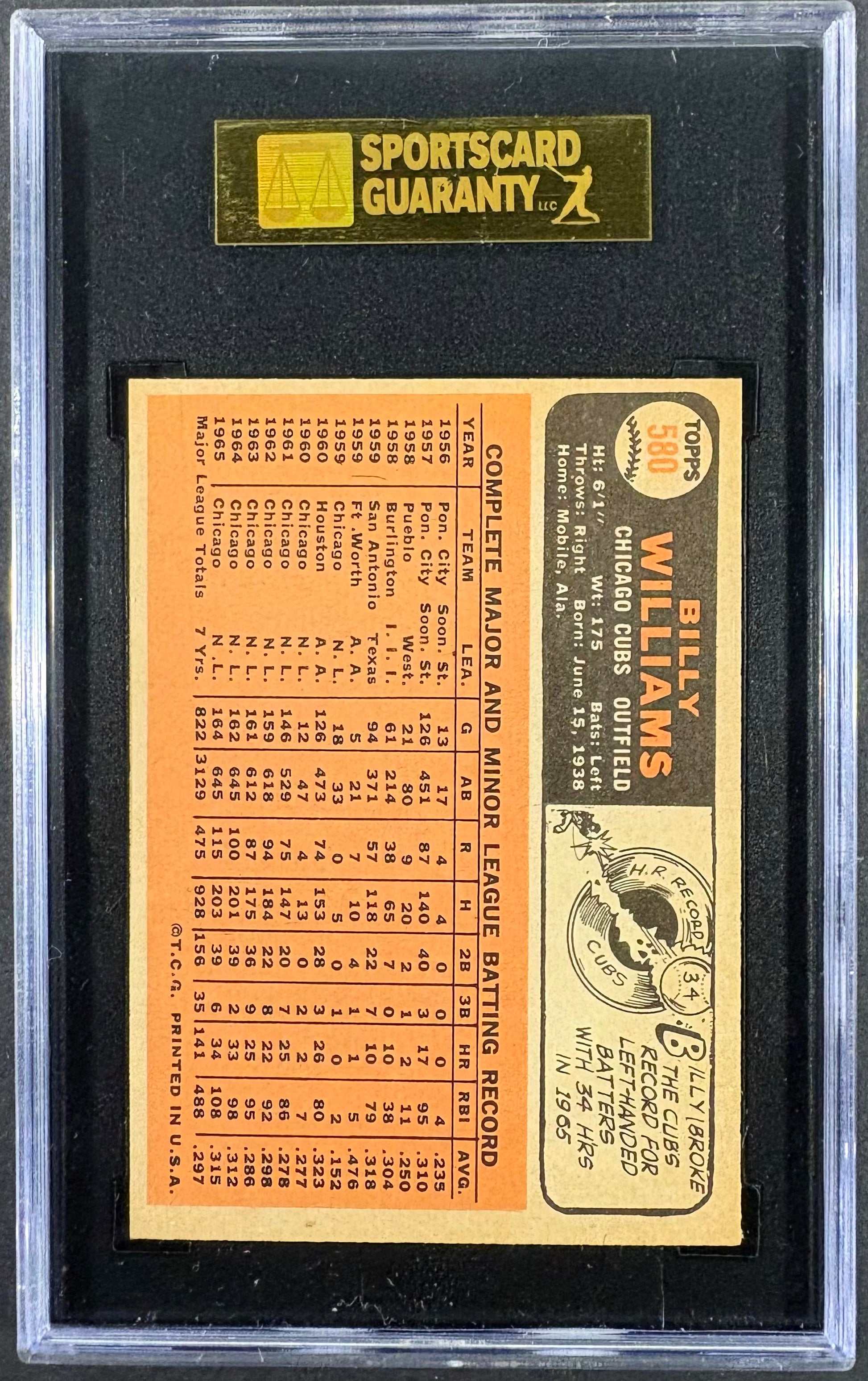 1966 Topps #580 Billy Williams SGC 8.5 NM-MT+ High Grade
