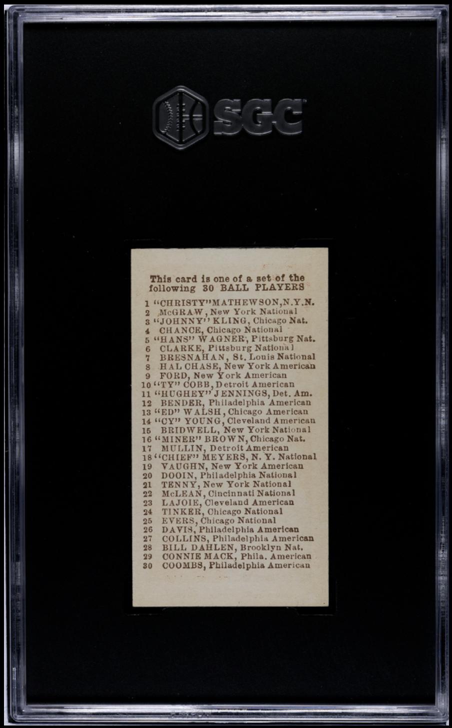 1910 E98 Set of 30 Chief Bender SGC 9 MINT High Grade