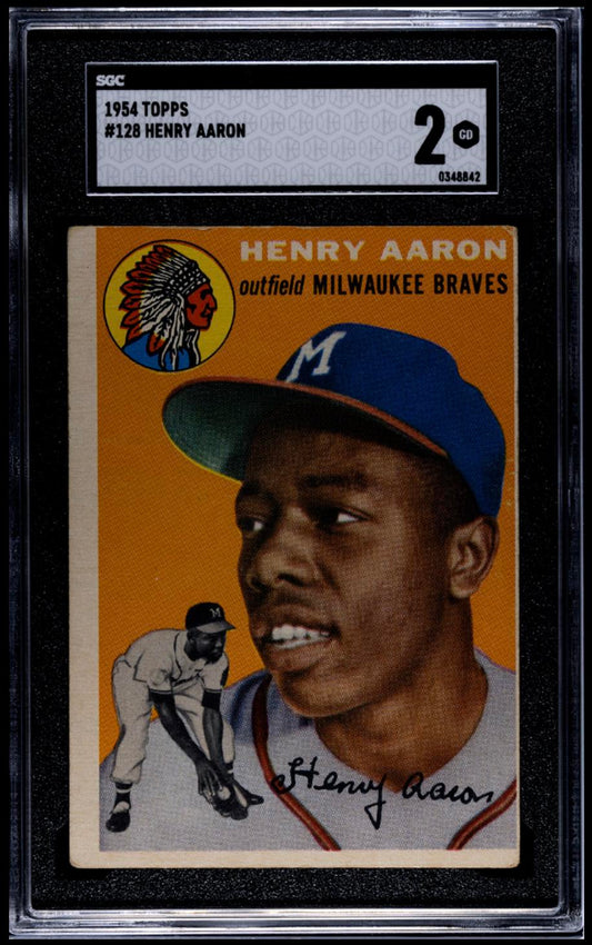 1954 Topps #128 Henry Hank Aaron RC Rookie SGC 2 GD Nice Color