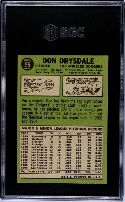 1967 Topps #55 Don Drysdale SGC 9 MINT HIGH GRADE