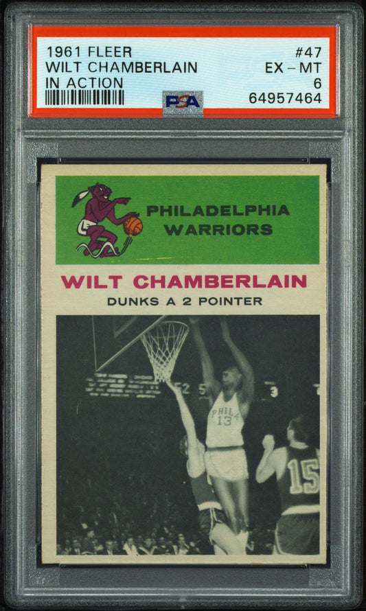 1961 Fleer #47 Wilt Chamberlain In Action PSA 6 EX-MT New Label
